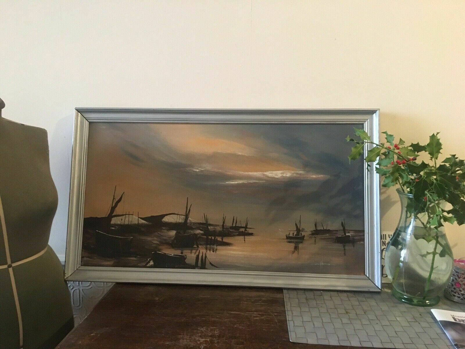 Ken Hammond Mid Century Nautical Maritime Panoramic Original Oil Painting 1970s