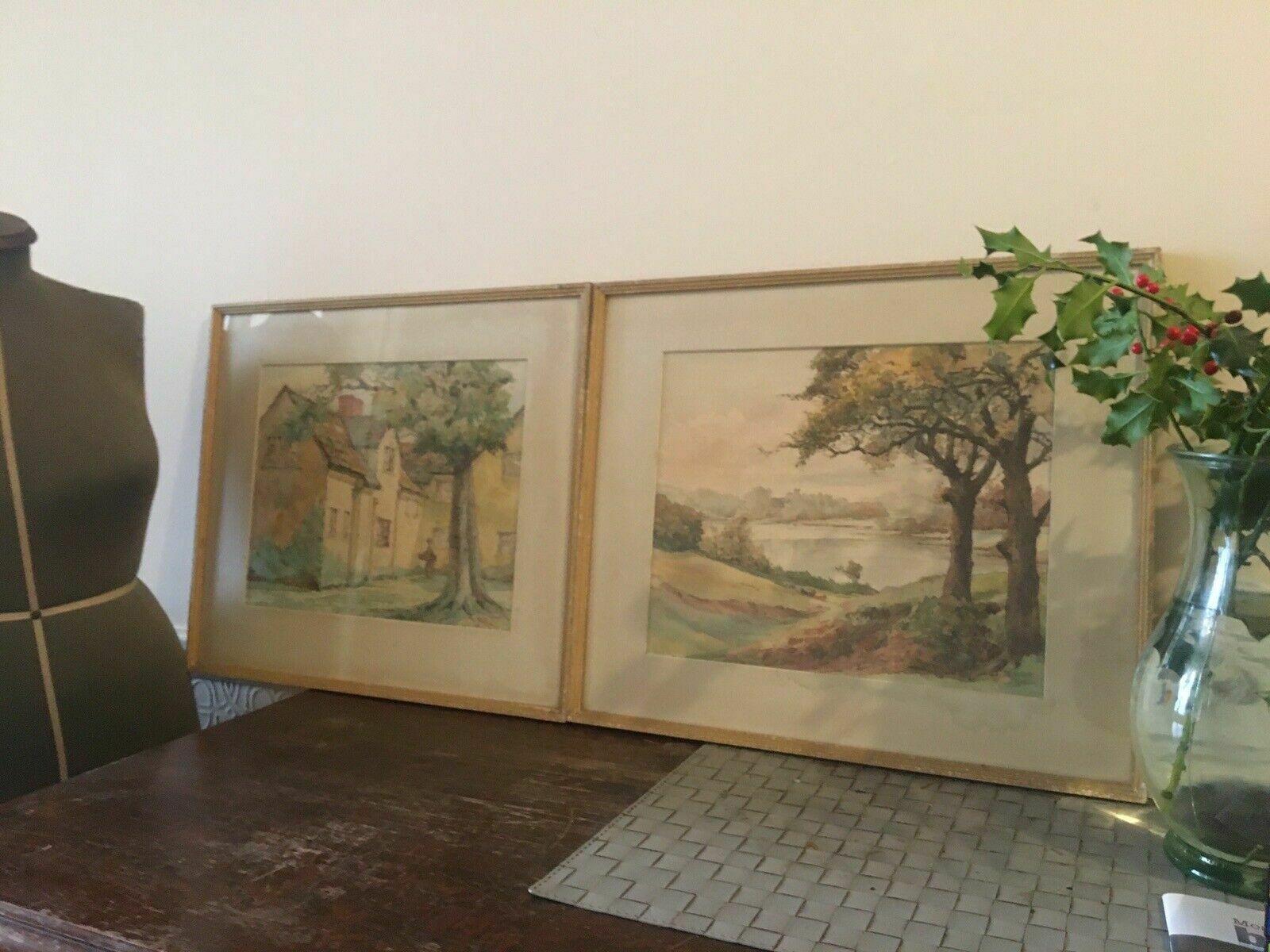 2x Antique Watercolour Paintings Signed Millet 1928 Framed Landscape/Cottage photo 95.0