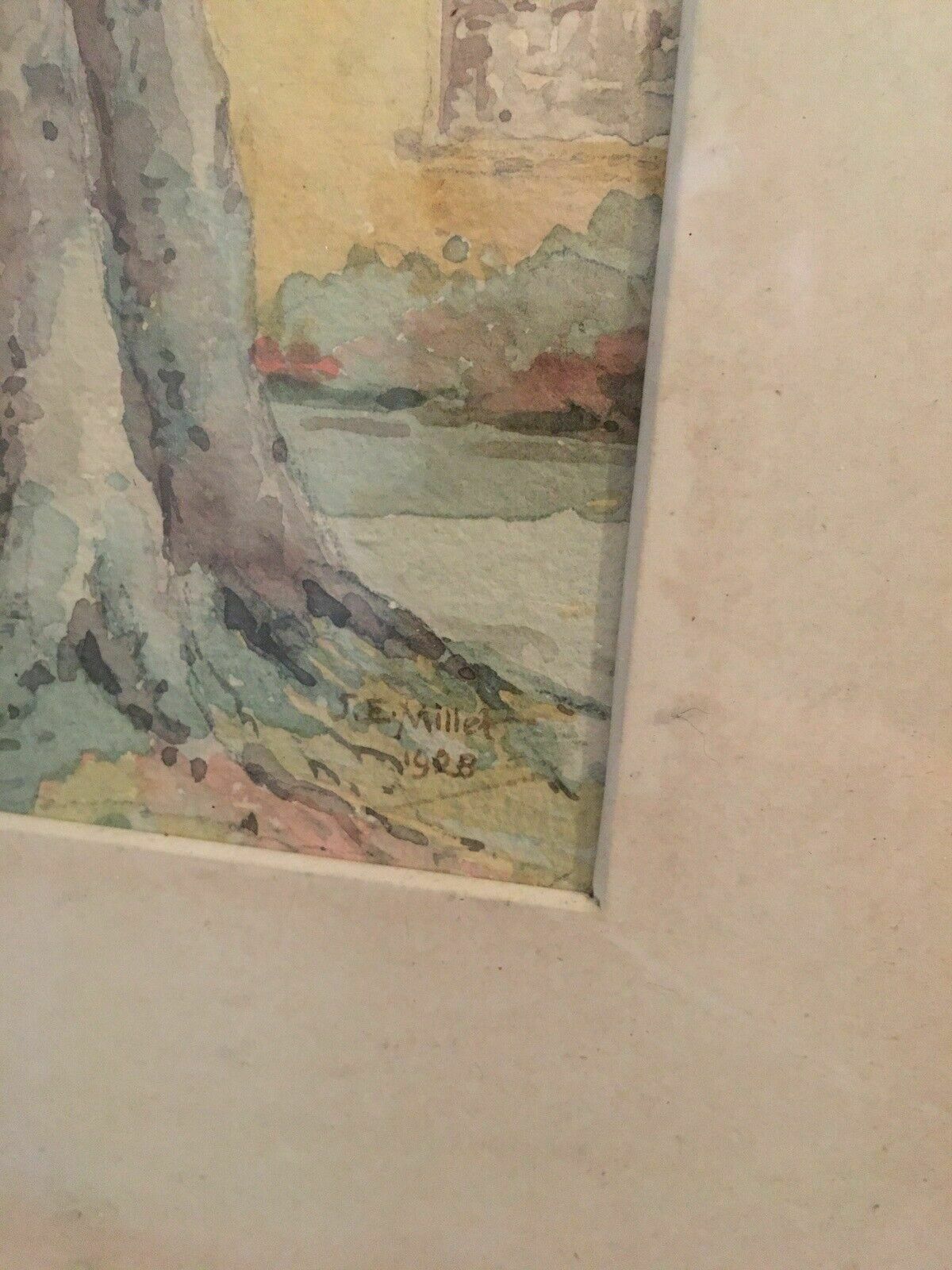 2x Antique Watercolour Paintings Signed Millet 1928 Framed Landscape/Cottage photo vintage