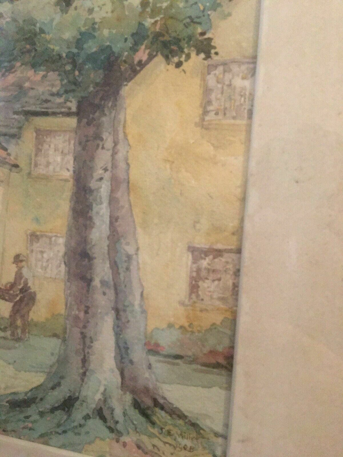 photo for sale 2x Antique Watercolour Paintings Signed Millet 1928 Framed Landscape/Cottage