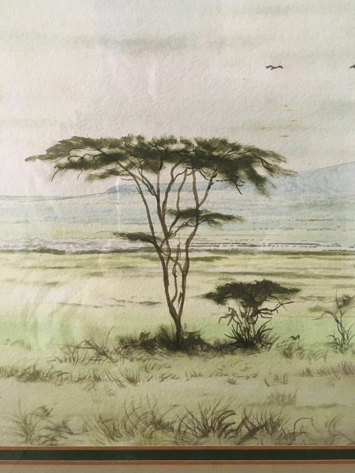 Daniel Njoroge Kenya Artist Wildlife Watercolour Original Paining Framed photo vintage