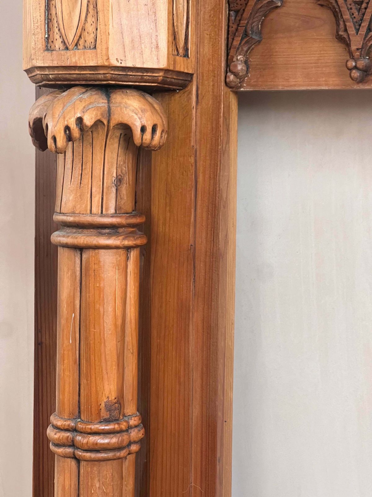 Large Italian Wood Carved Palm Fireplace Surround C.1950 photo furniture
