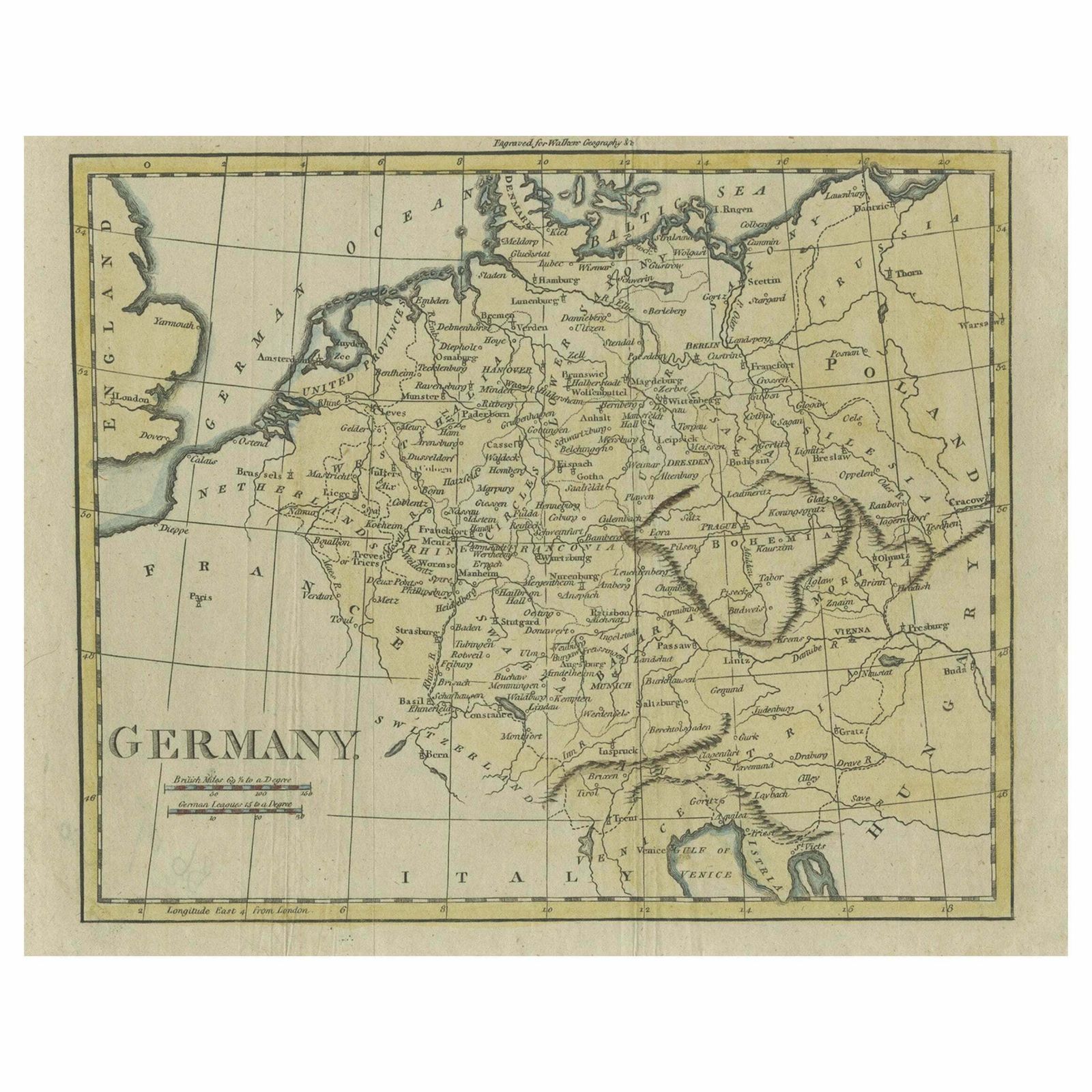 Antique Map Of Germany From An Old English Atlas, C.1802