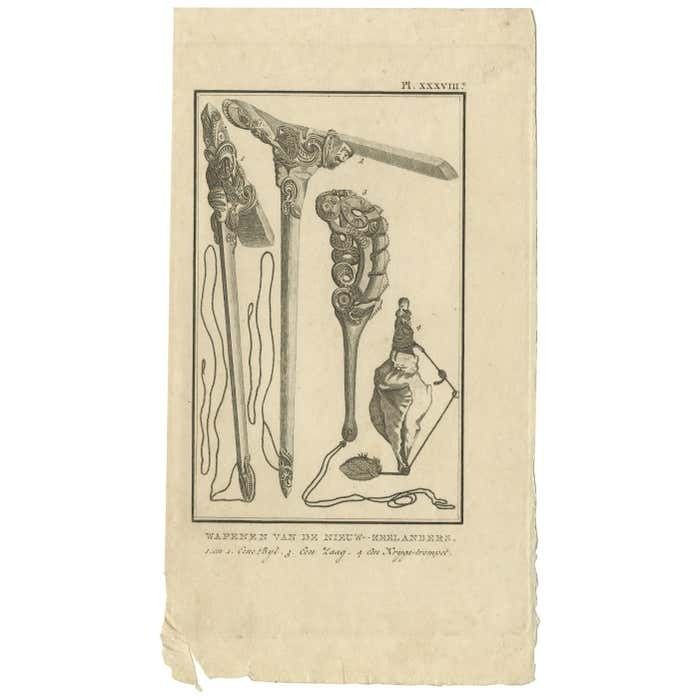 Antique Print Depicting Weapons Of The New Zealand Inhabitants By Cook, 1803 photo furniture