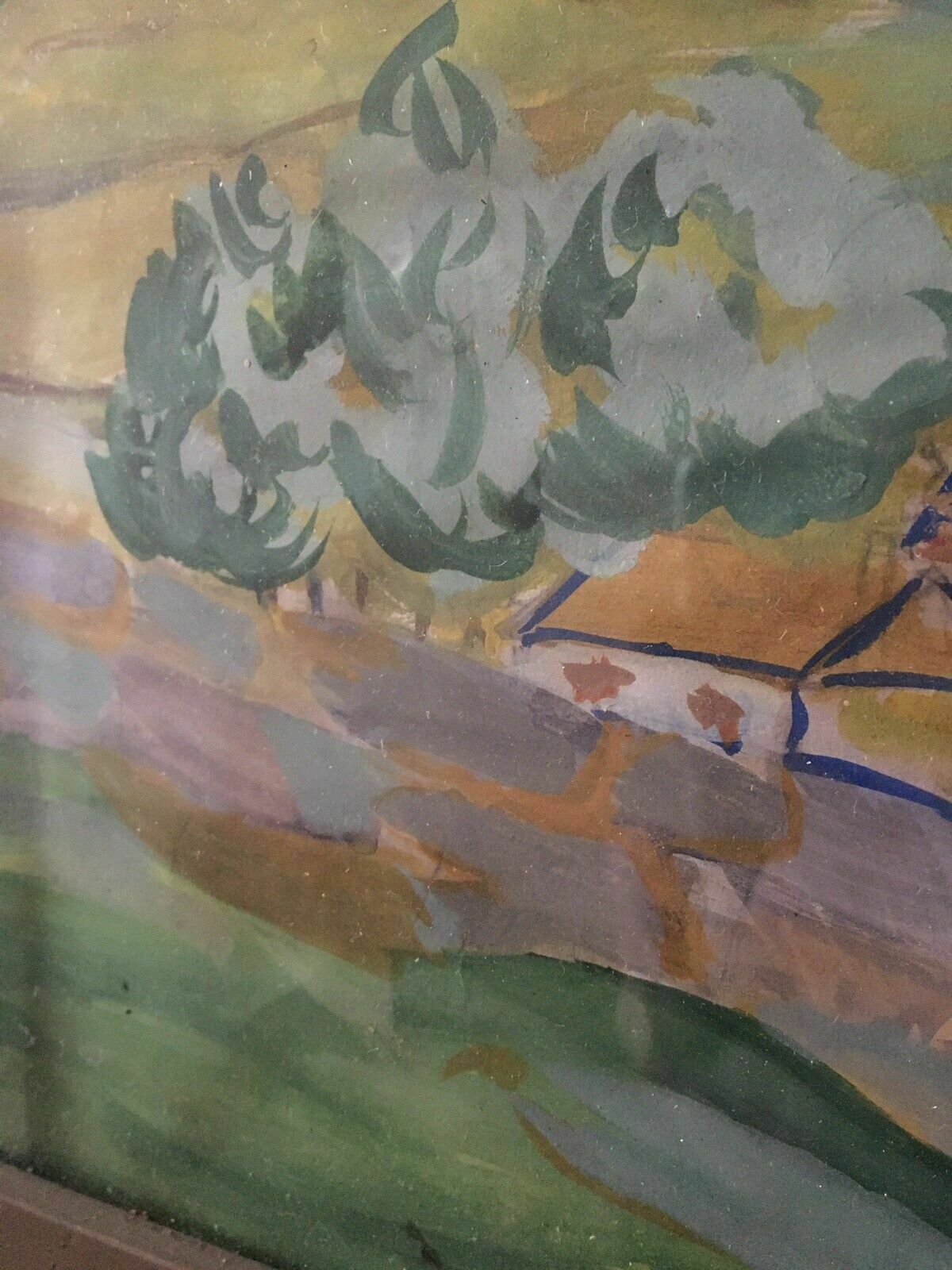 photo for sale Mid Century Cezanne Style Fauvism Landscape Painting On Paper Signed Noble 1953