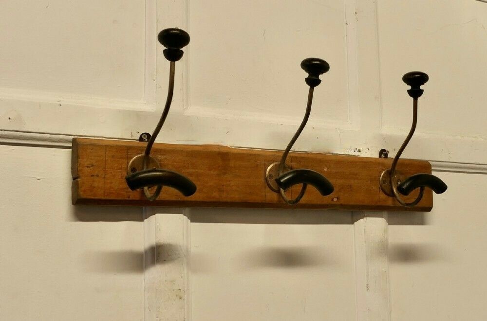 Row Of 3 French Bentwood And Turned Wood Coat Hooks