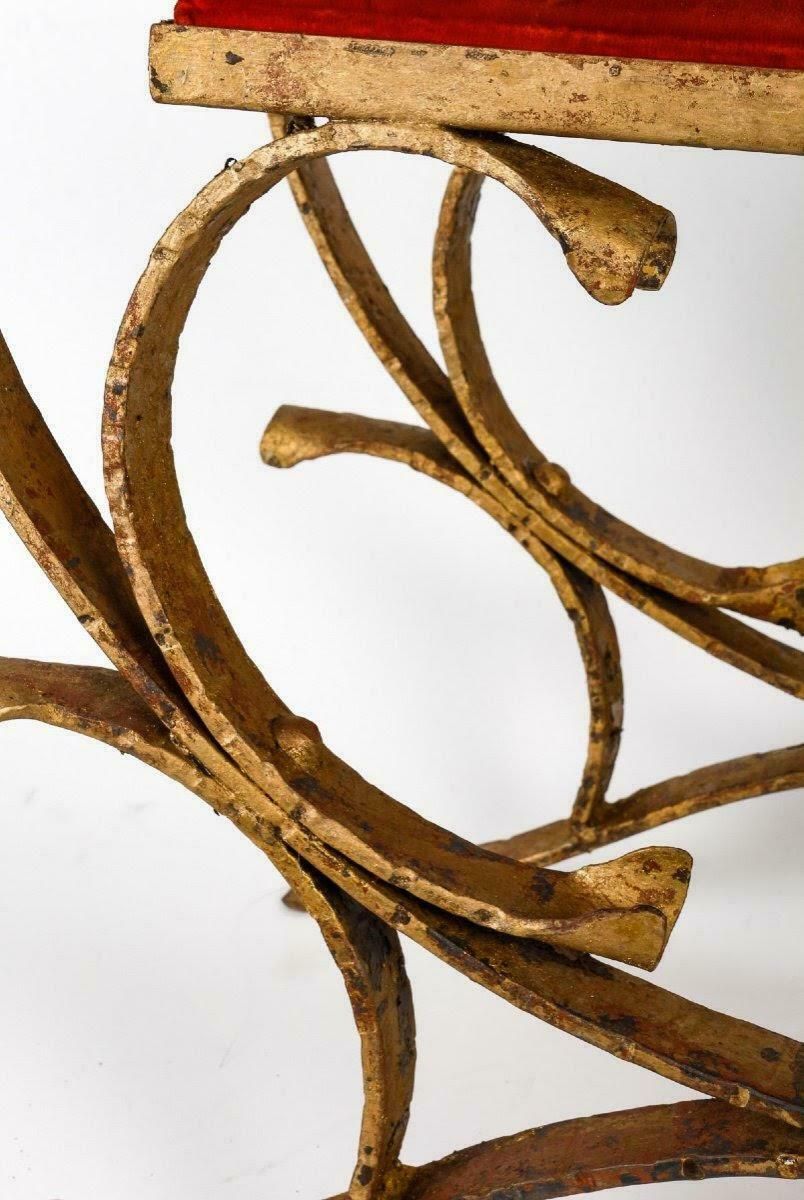 Pair Of Gilded Wrought Iron Curule Stools And Seats, Early 20th Century. photo Furniture