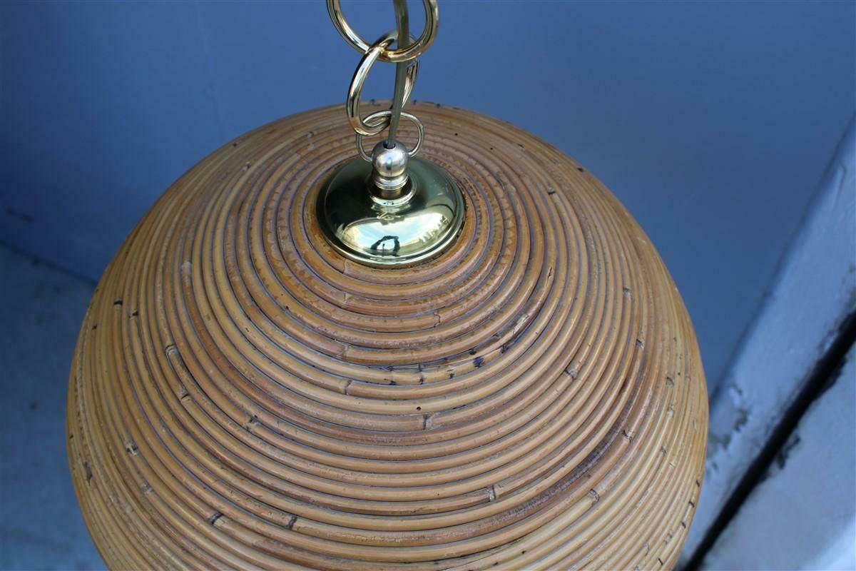 Lighting Round Bamboo Chandelier Brass Parts 1970s Made In Italy photo