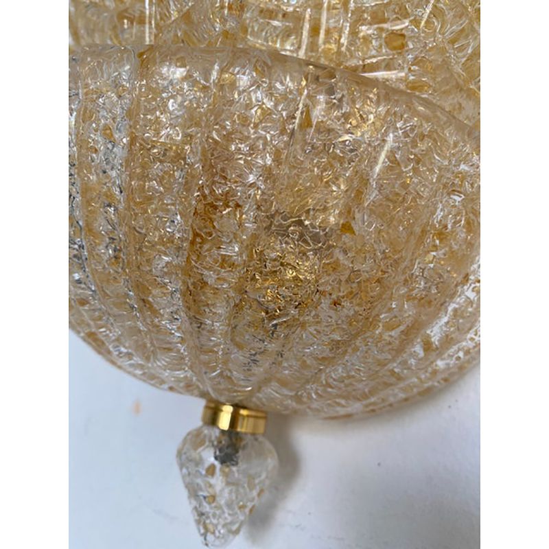 Set Of Two Transparent And Gold Graniglia “Leaf” Murano Glass Wall Sconces photo 3200.0