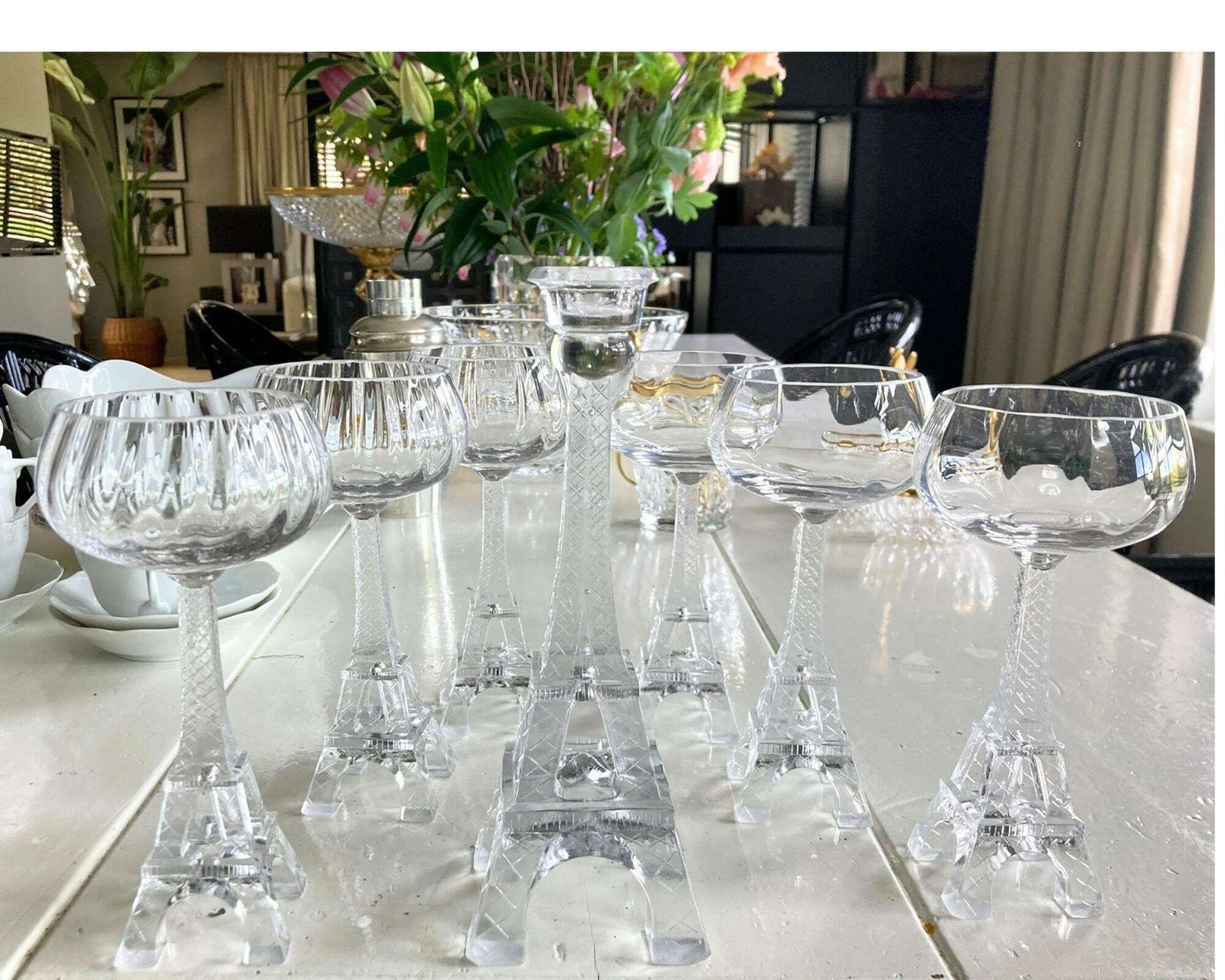 Eiffel Tower Wijnglazenset | Grote Kandelaar Inbegrepen | Totaal 7 Stuks | Glaskunst
