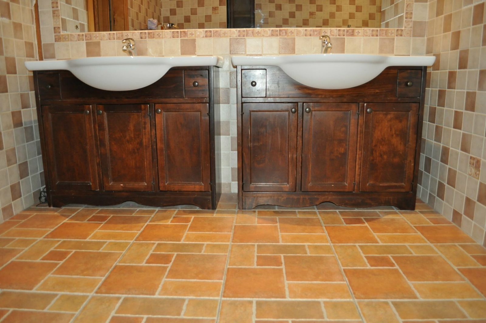 Vintage Poplar Wood Vanity Cabinet With Wash Basin, 1960s, Set Of 2