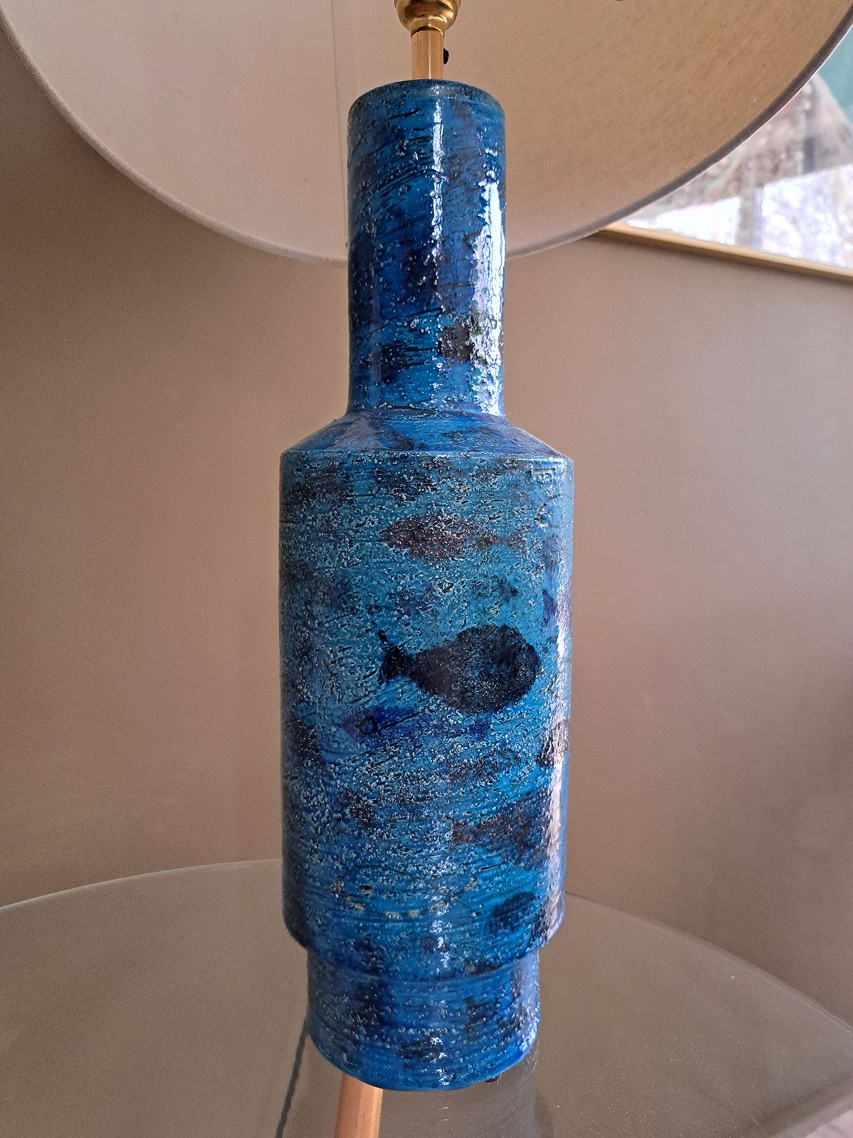 Blue Ceramic Table Lamp By Aldo Londi For Bitossi, 1960s photo for sale