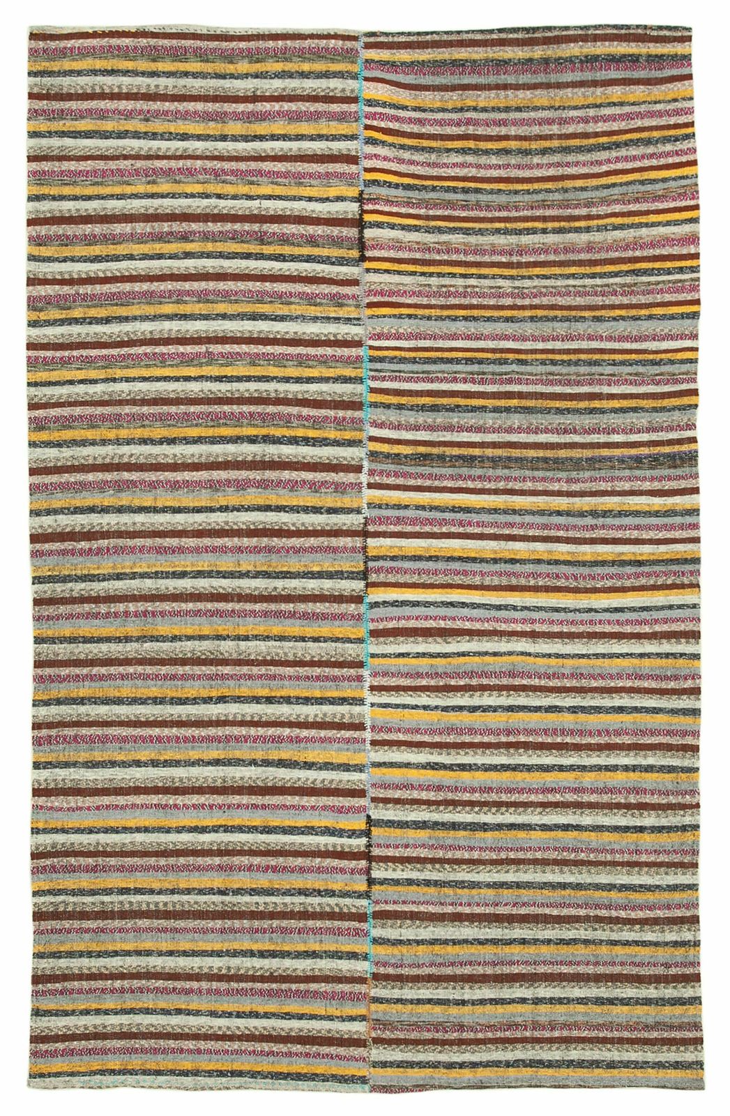 Handmade Vintage Chaput Brown Anatolian Kilim Rug 192 Cm X 305 Cm