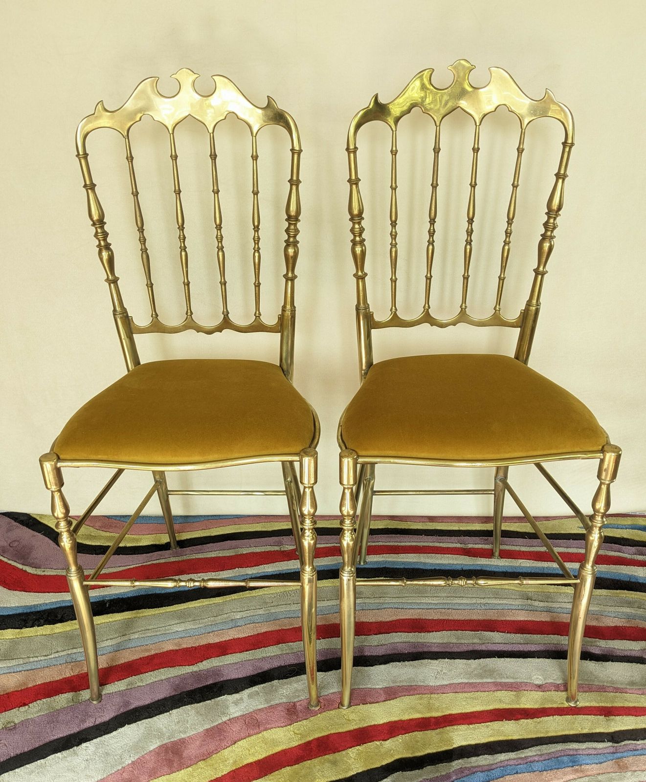 Beautiful Brass Chiavari Chairs With New Seat Bases And Upholstery. 6 Chairs Available photo buy