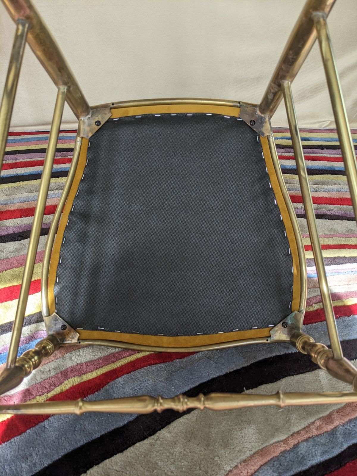2100.0 Beautiful Brass Chiavari Chairs With New Seat Bases And Upholstery. 6 Chairs Available photo
