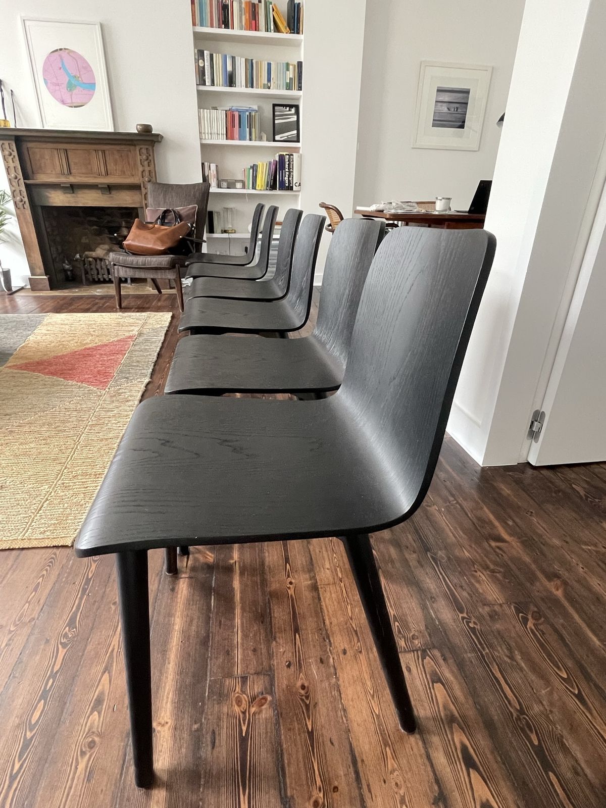 photo furniture Dining Chairs With Bent Black Oak Seat And Round Solid Wood Legs. Set Of 4or 6