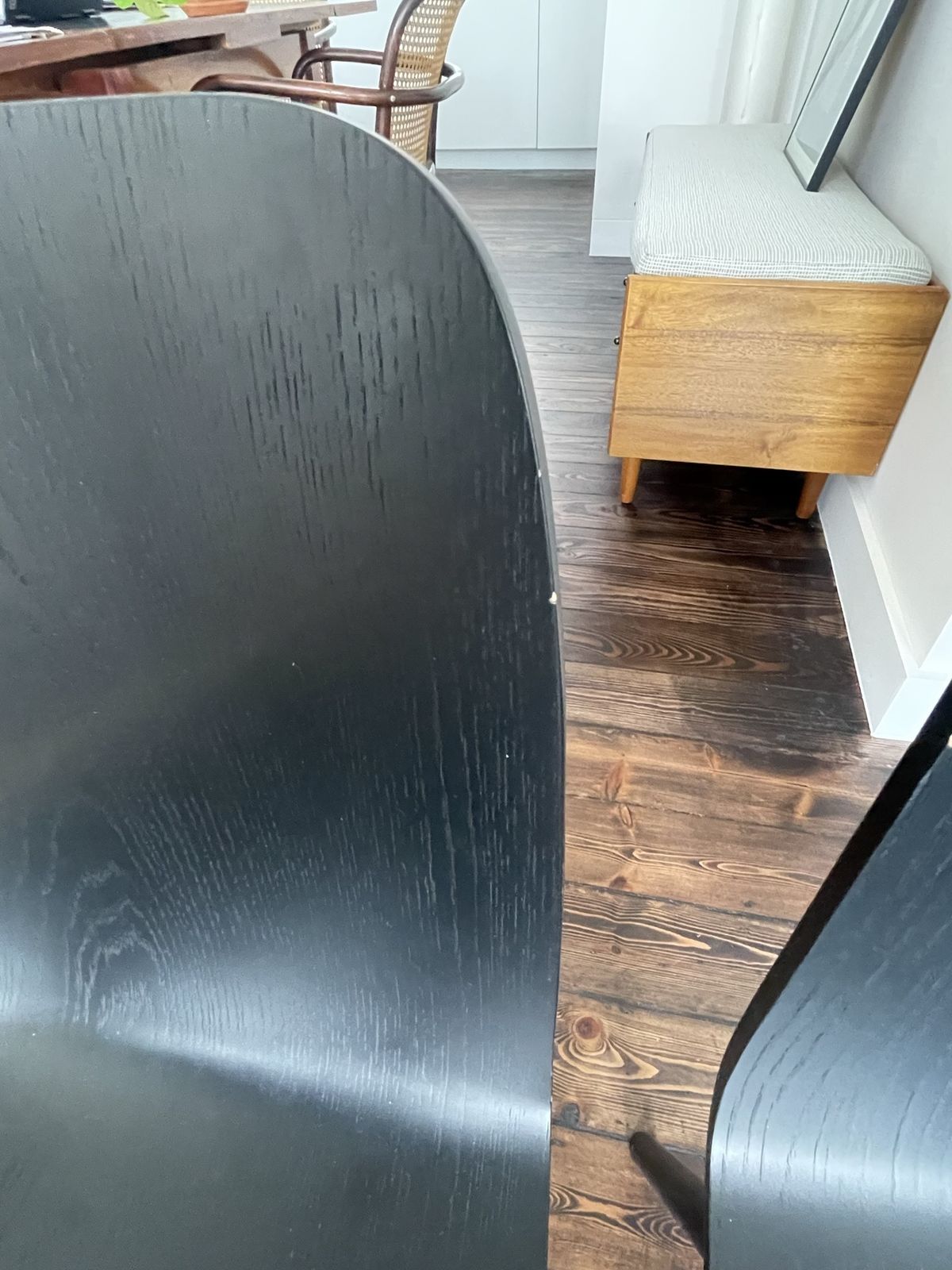 Furniture Dining Chairs With Bent Black Oak Seat And Round Solid Wood Legs. Set Of 4or 6 photo