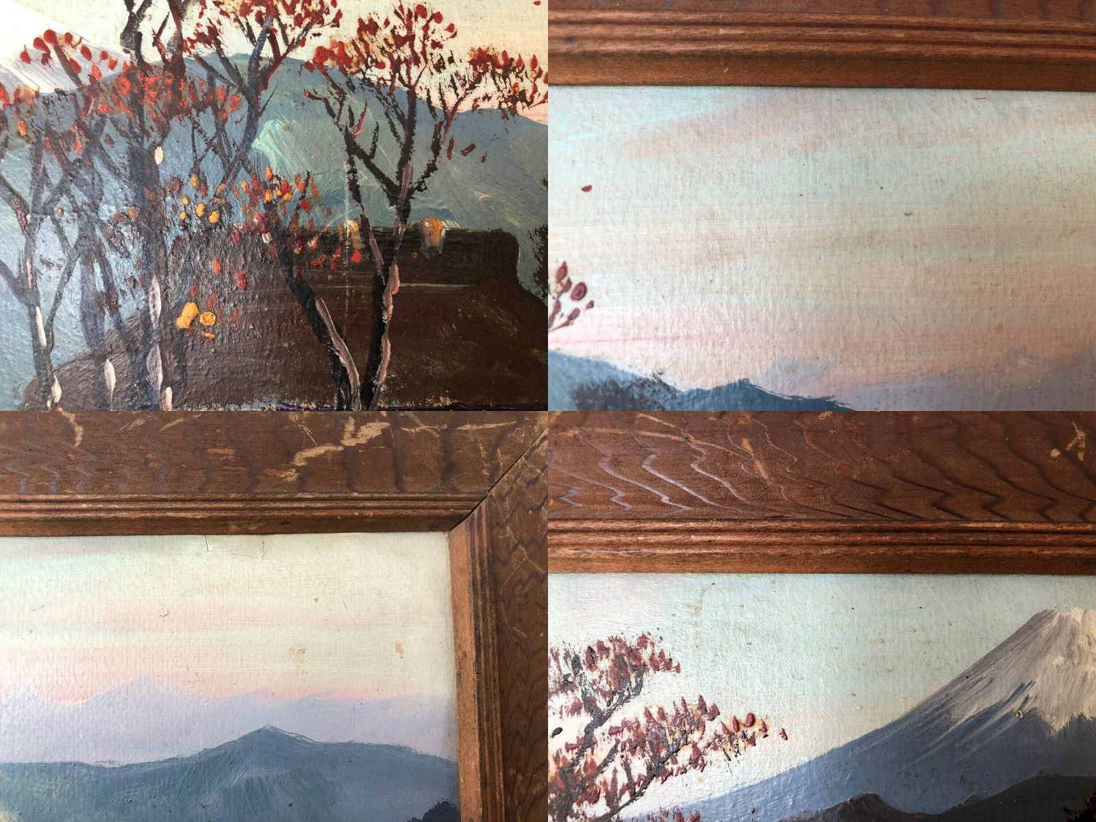 photo furniture Japanese Original Vintage Signed Painting With Motive Of Mount Fuji And Lakeside Houses