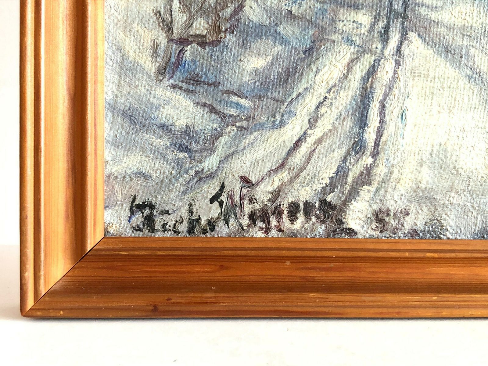 Original Danish Oil Painting From 1955 By Richard Wiggers With Motive Of A Path Through A Winter Landscape photo vinterior