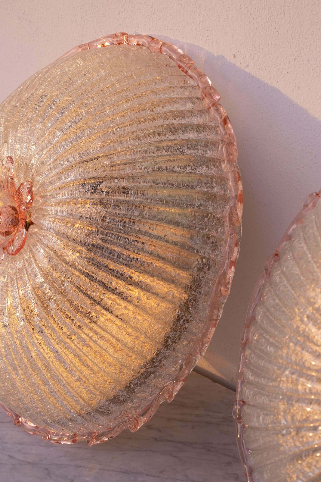 Set Of 2 Large Size Iitalian Pink And Murano Glass Ceiling Flower photo 3062.0