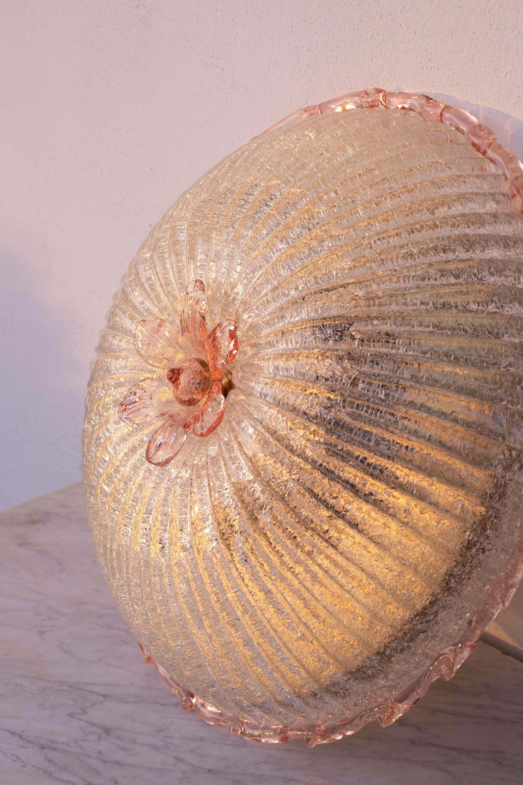 Set Of 2 Large Size Iitalian Pink And Murano Glass Ceiling Flower photo vinterior