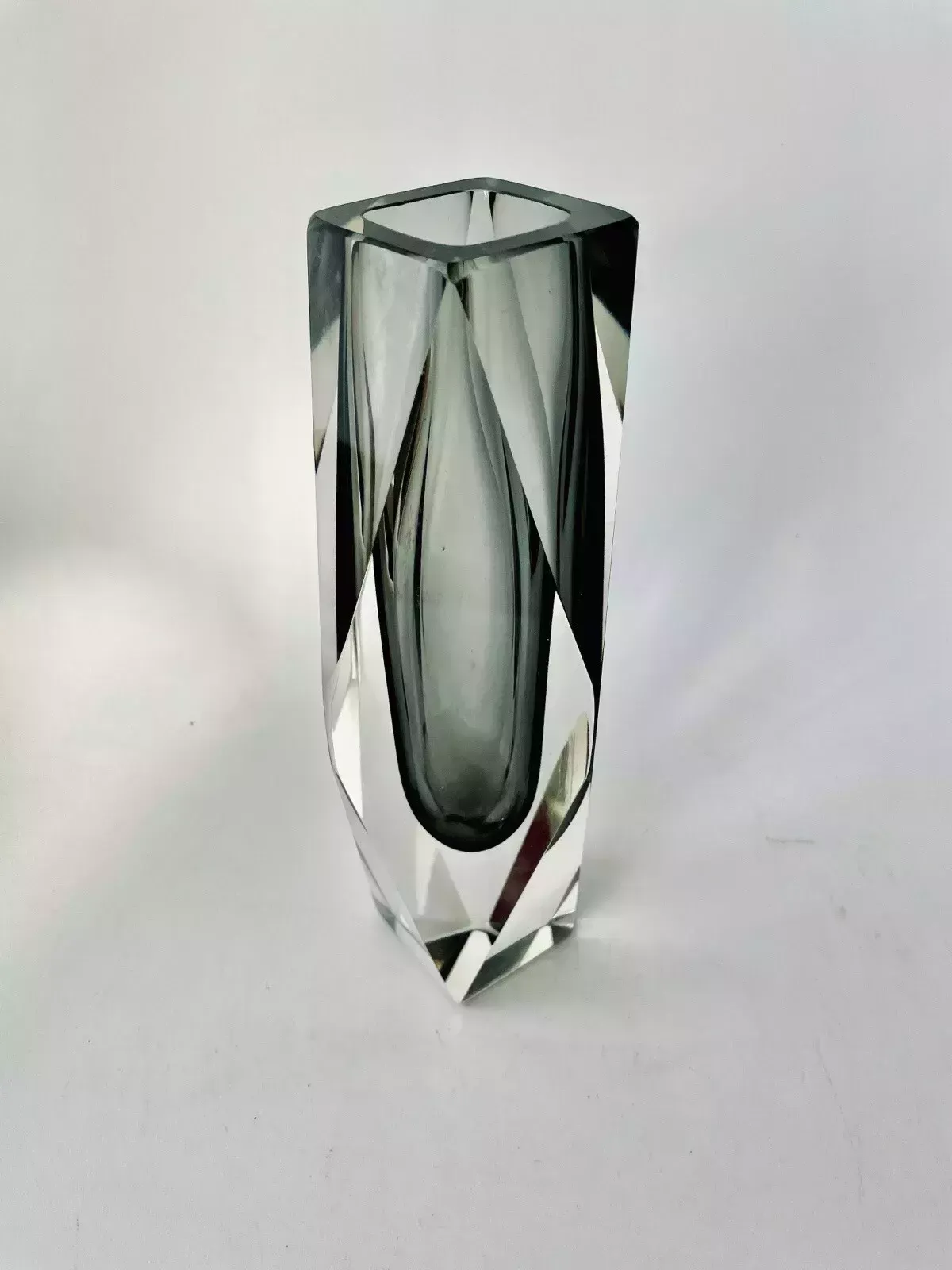 1960s Faceted Murano Sommerso Smoke Grey Vase, Flavio Poli? photo for sale