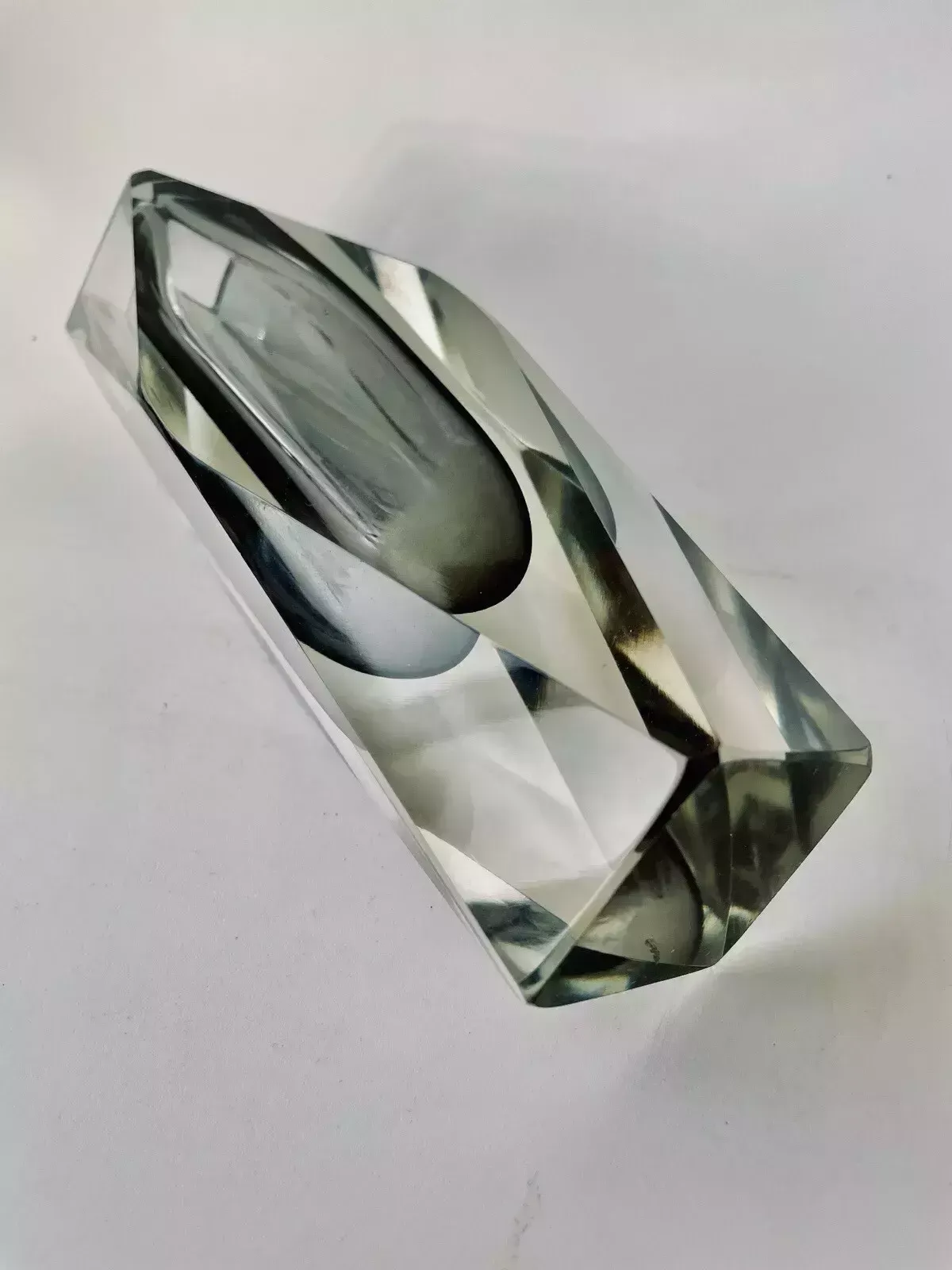 100.0 1960s Faceted Murano Sommerso Smoke Grey Vase, Flavio Poli? photo