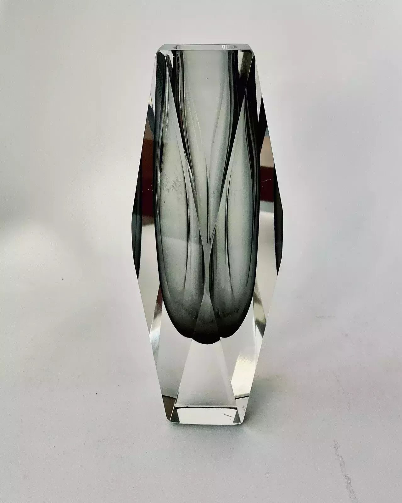 photo buy 1960s Faceted Murano Sommerso Smoke Grey Vase, Flavio Poli?
