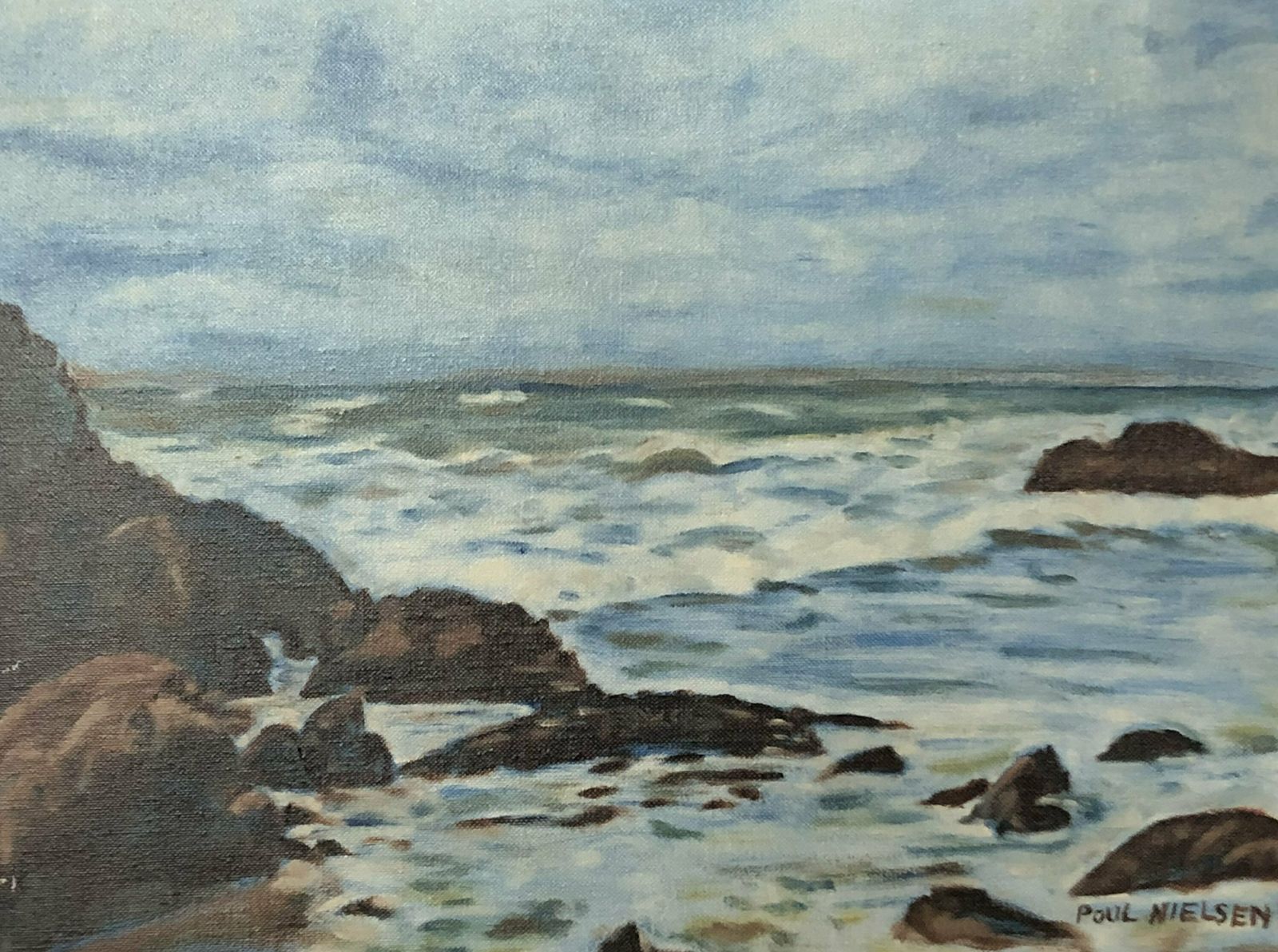 Danish Mid Century Oil On Plate Painting From 1970 By Poul Nielsen With Motive Of Oceanside Cliff photo for sale