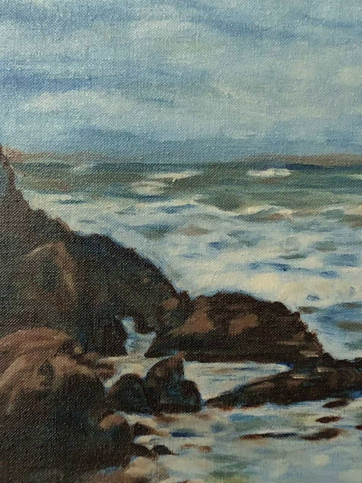 Danish Mid Century Oil On Plate Painting From 1970 By Poul Nielsen With Motive Of Oceanside Cliff photo Art