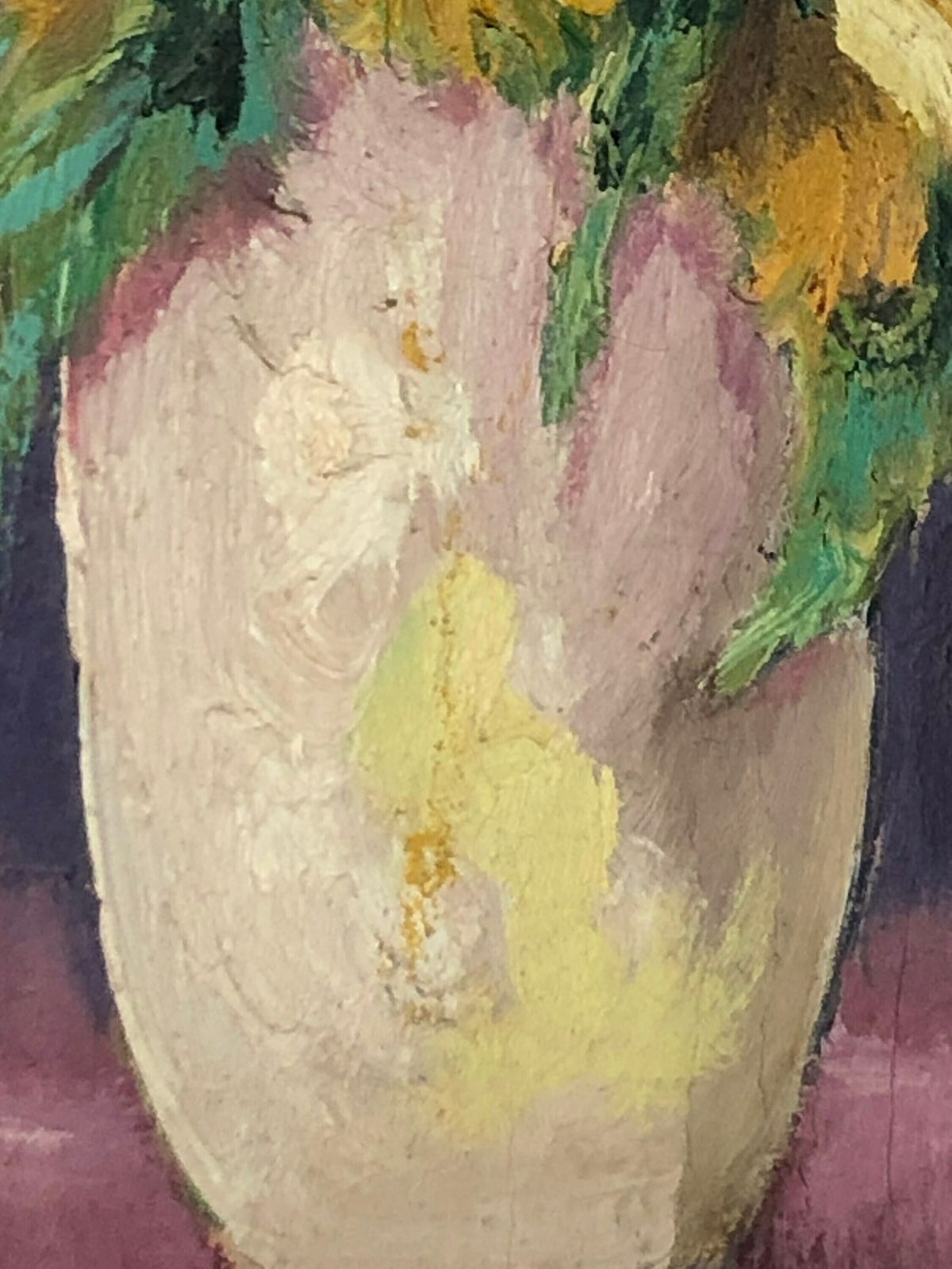 Danish Mid Century Oil Painting Signed Ha With Motive Of Vase With Yellow Flowers photo vinterior