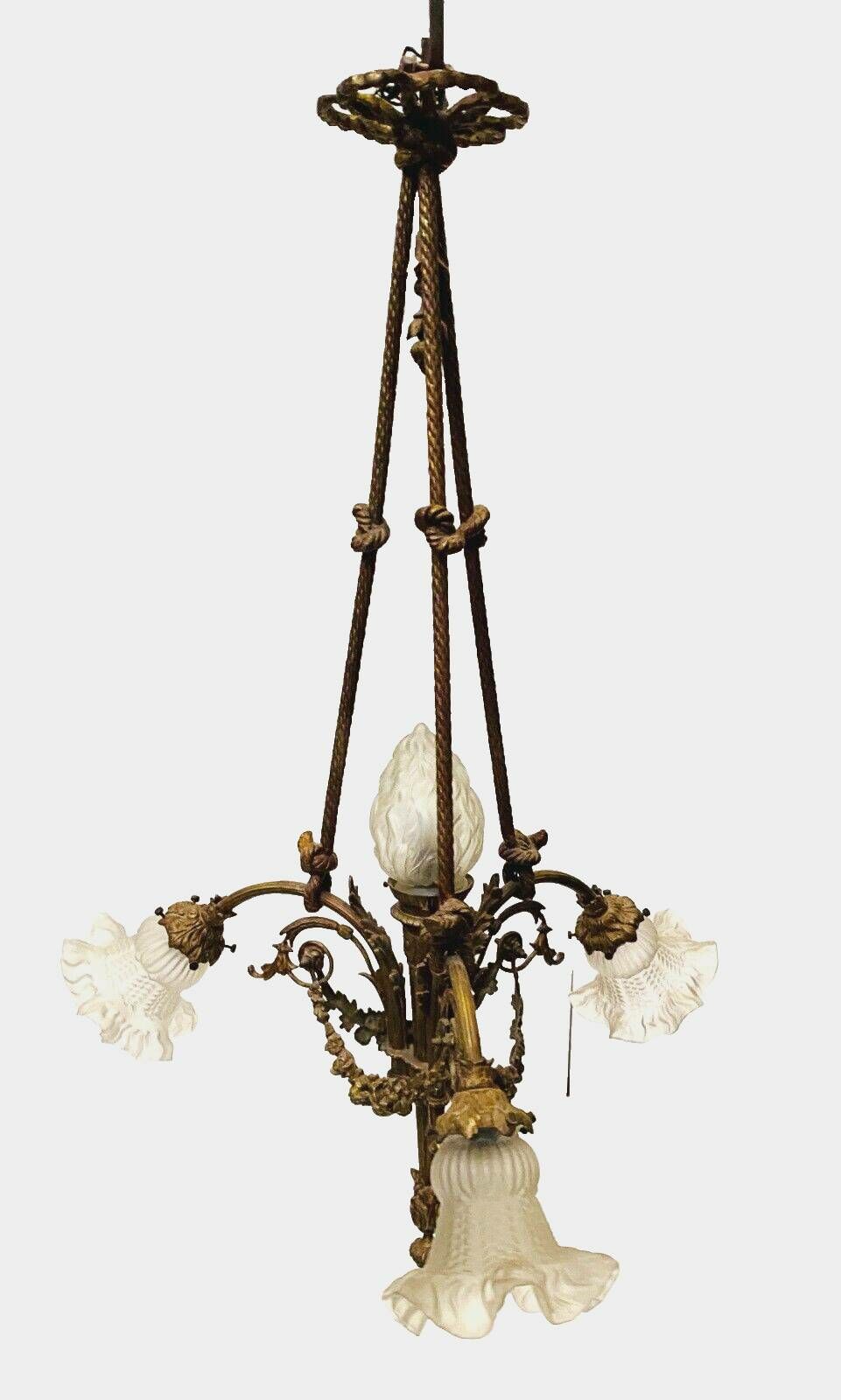 Louis XVI Style Chandelier In Bronze And Frosted Glass 20th Century photo furniture