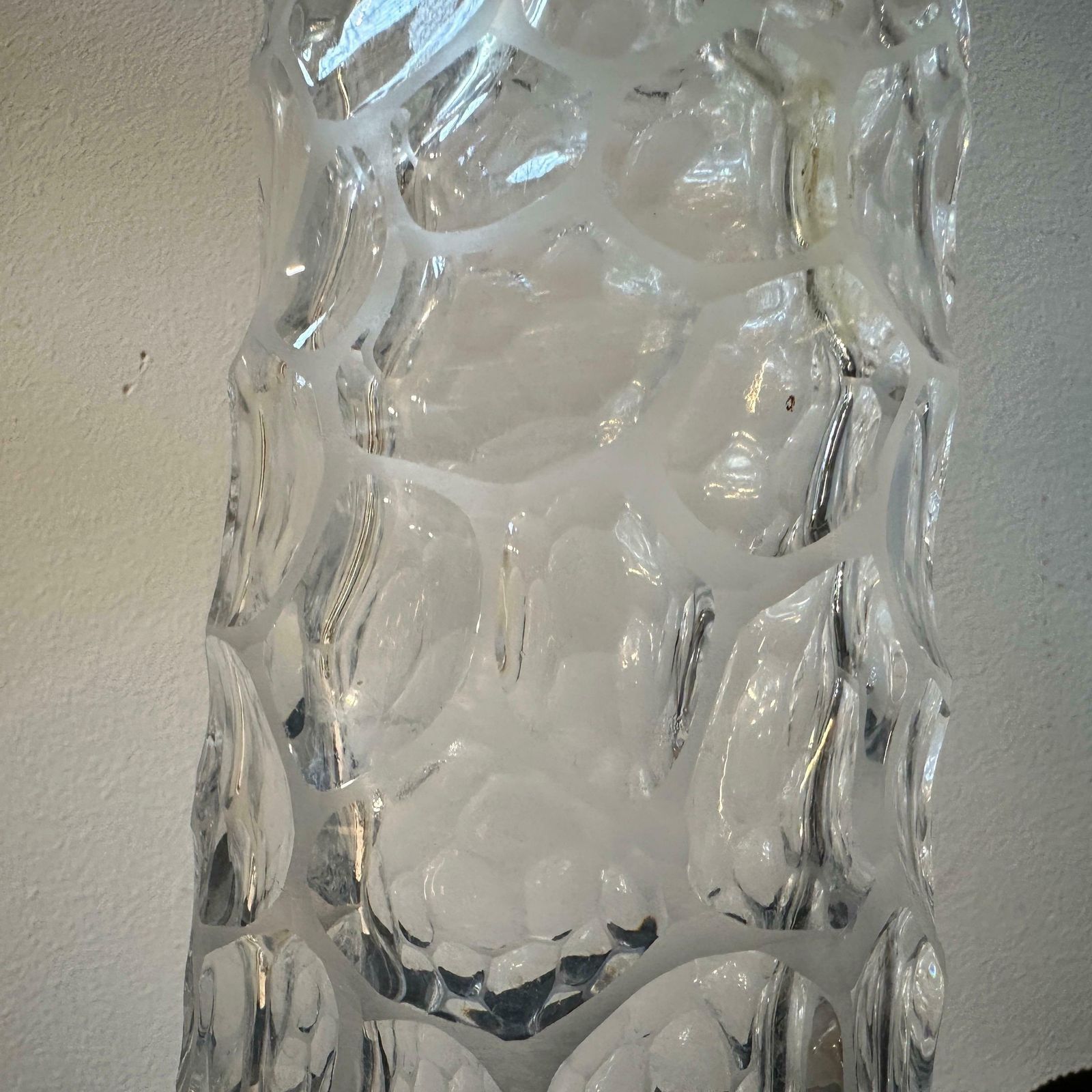 1970s Modernist Hammered Clear Glass Italian Cylindrical Vase photo Home Decor