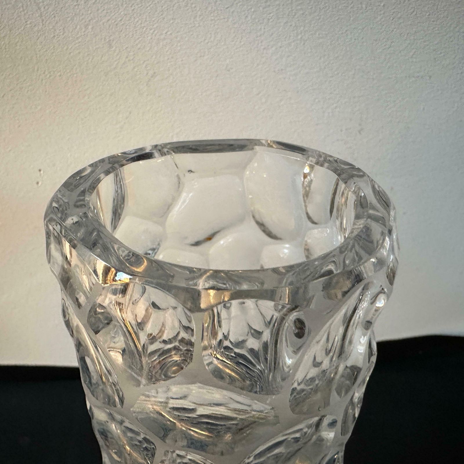 1970s Modernist Hammered Clear Glass Italian Cylindrical Vase photo vintage