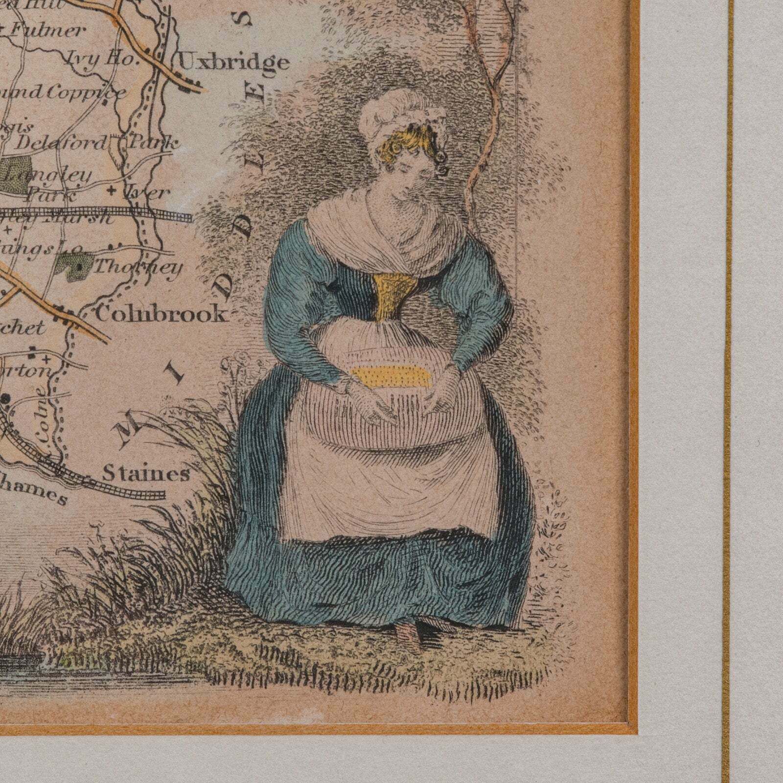 Art Antique Lithography Map, Buckinghamshire, English, Framed Cartography, Victorian photo