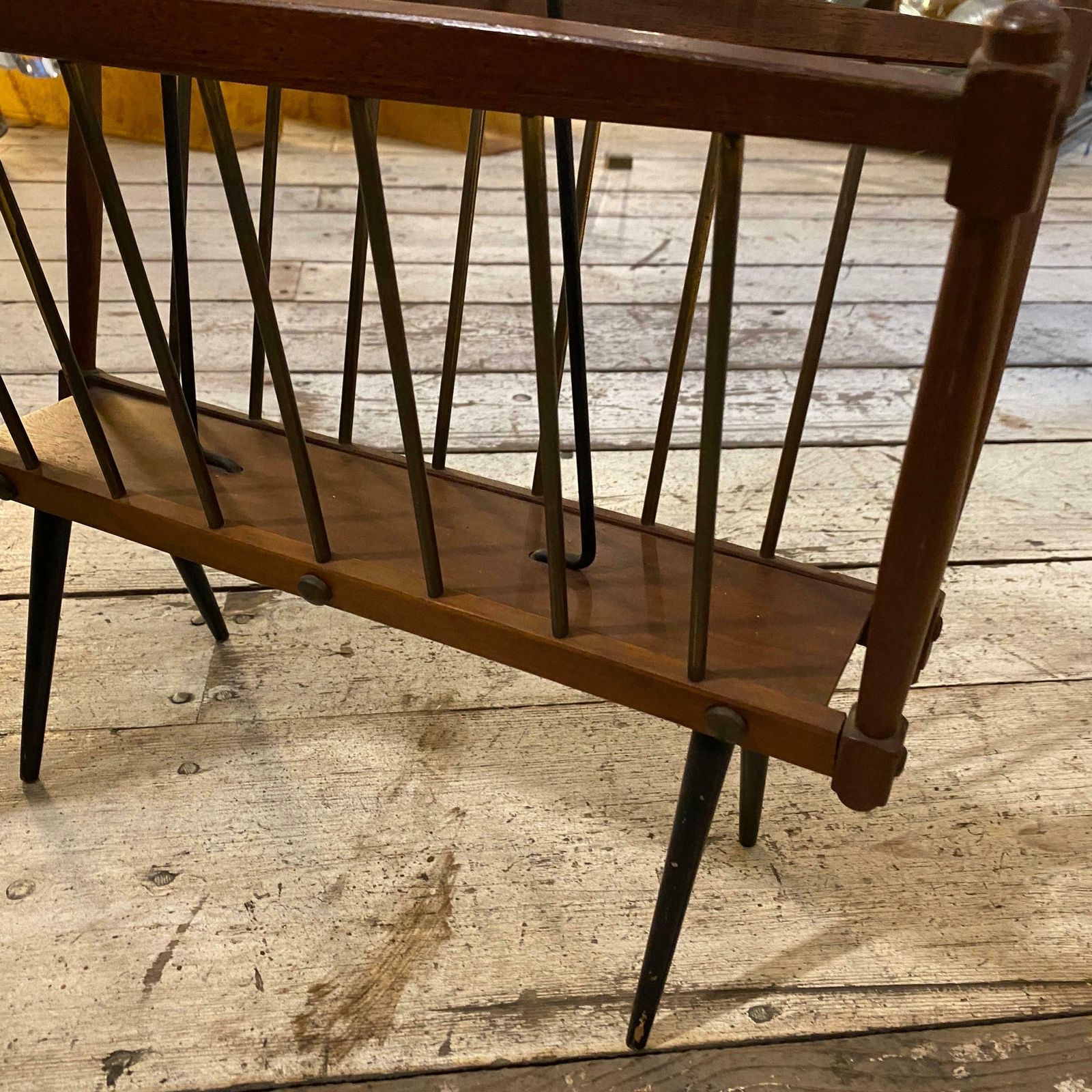 1960s Mid Century Modern Teak And Black Painted Iron Italian Magazine Stand photo buy