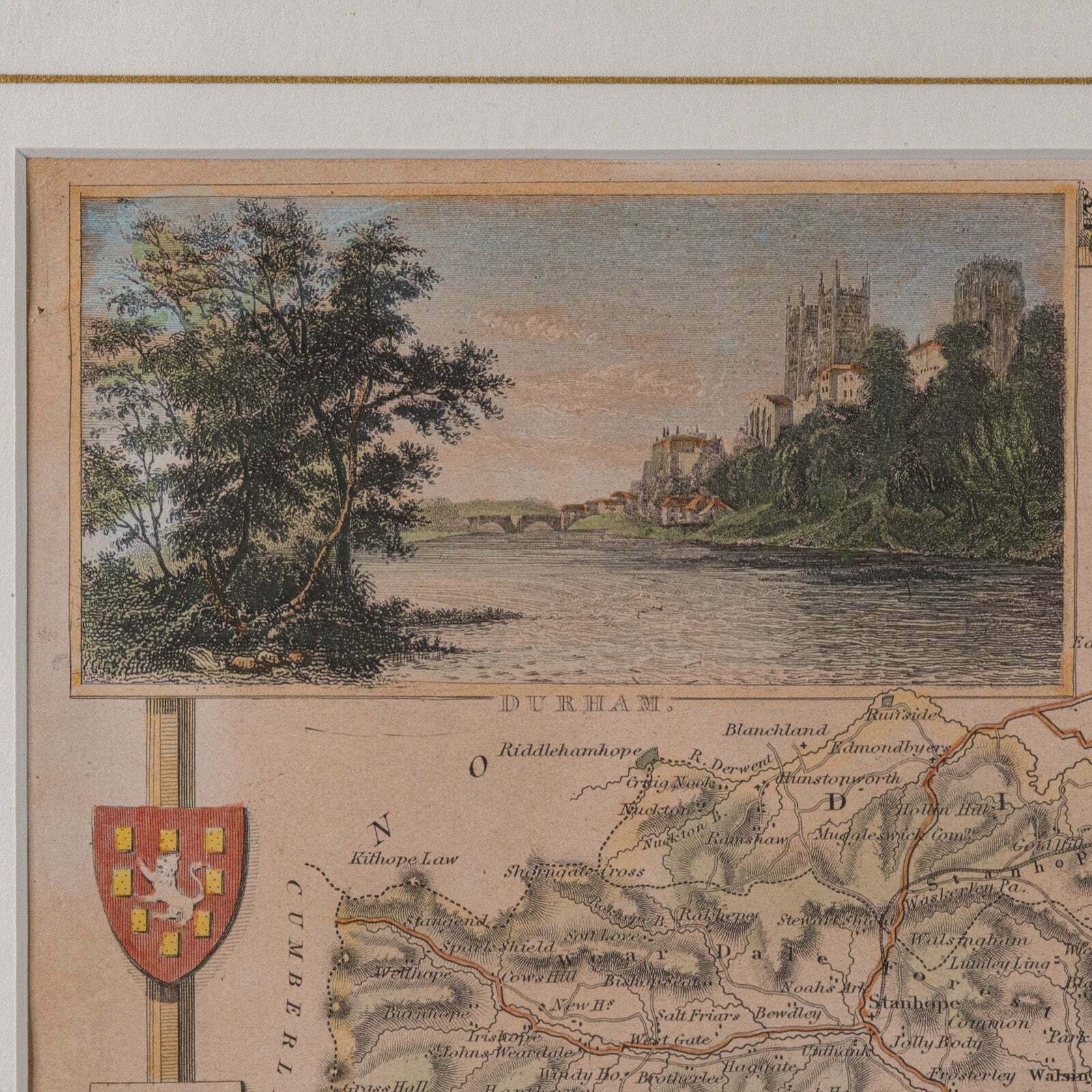 Antique Lithography Map, County Durham, English, Framed Cartography, Victorian photo vinterior