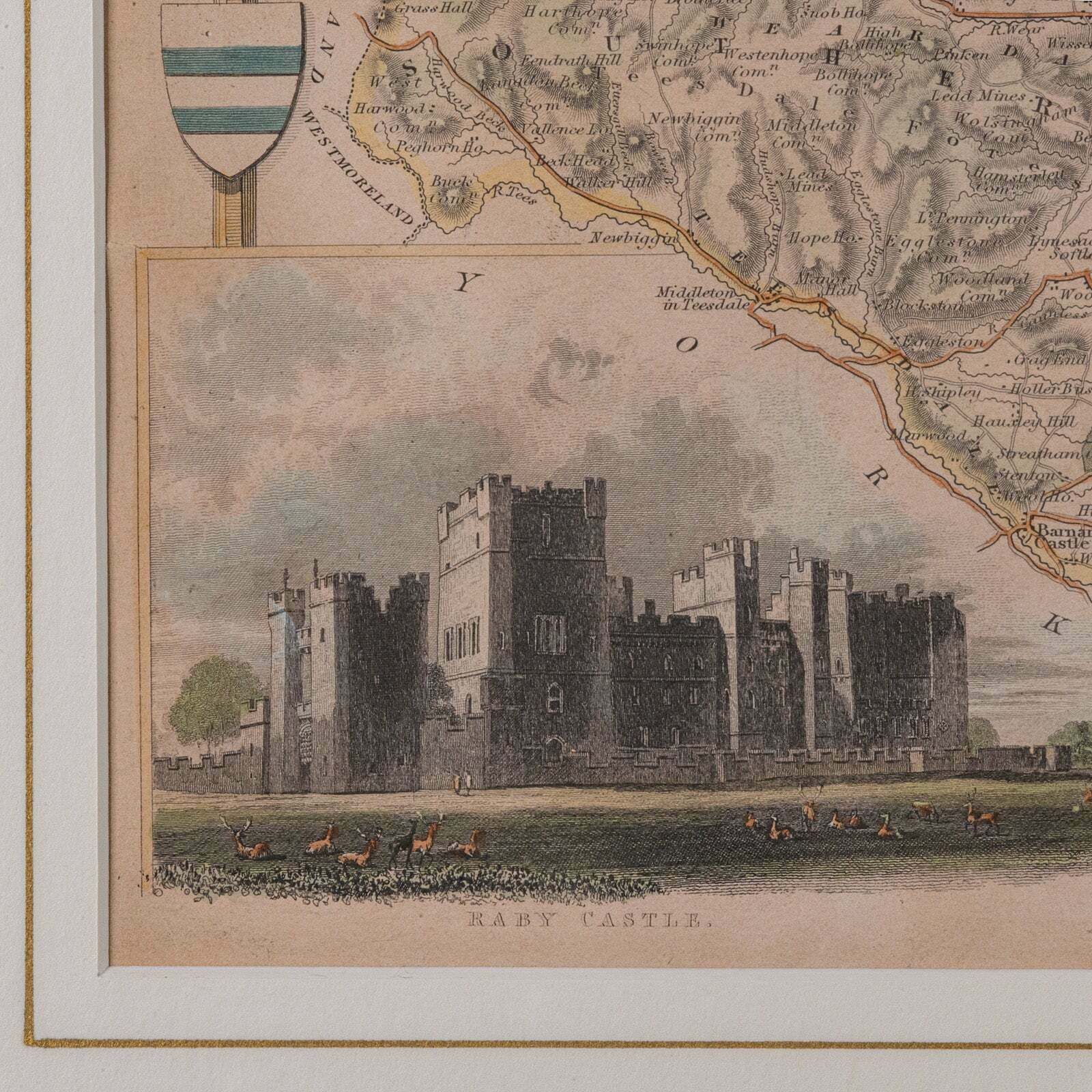 photo for sale Antique Lithography Map, County Durham, English, Framed Cartography, Victorian