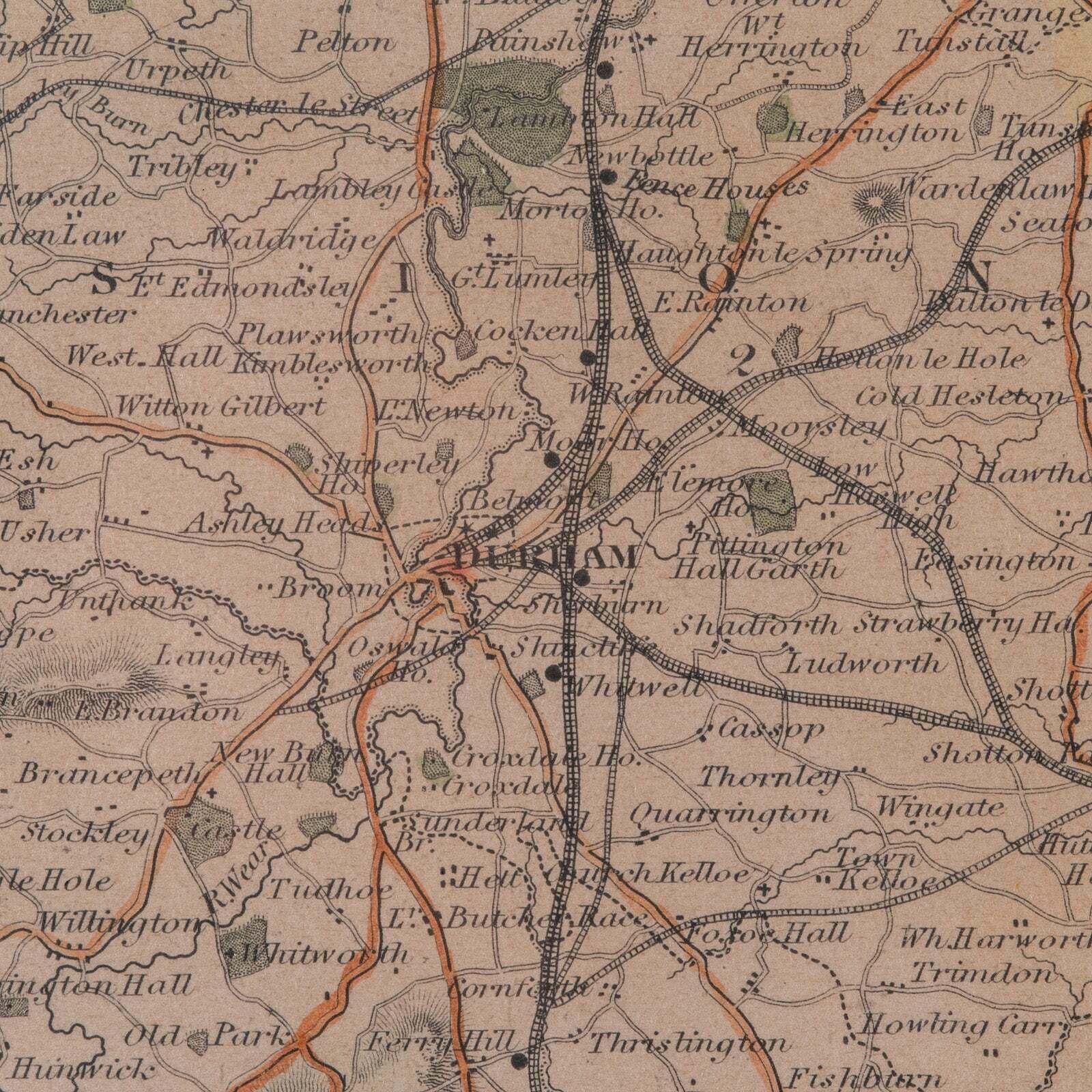 Art Antique Lithography Map, County Durham, English, Framed Cartography, Victorian photo