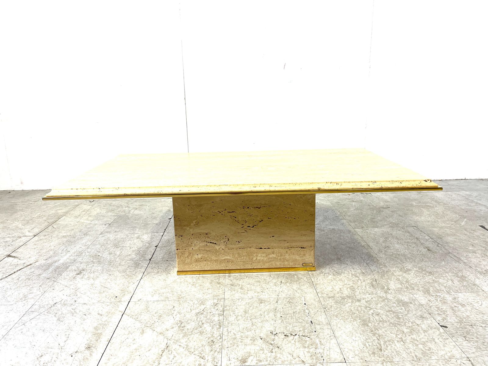 Vintage Travertine And Brass Coffee Table By Fedam, 1970s photo Furniture