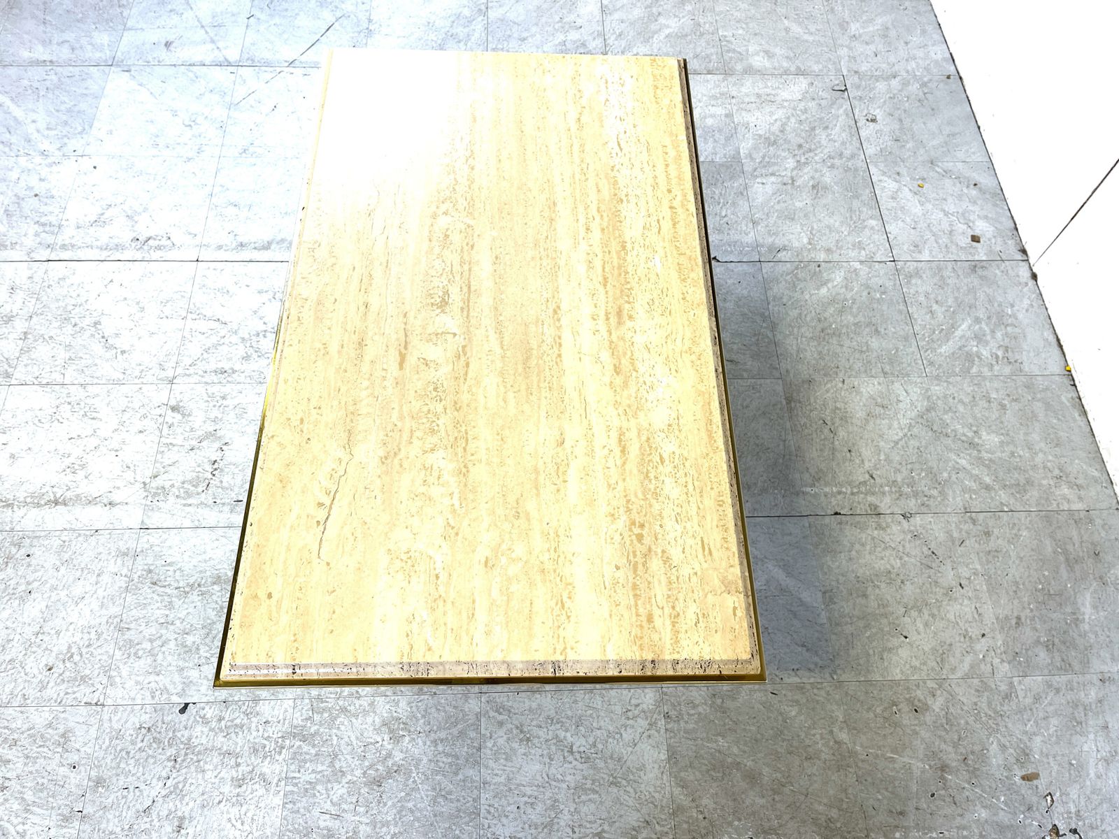 Vintage Travertine And Brass Coffee Table By Fedam, 1970s photo buy