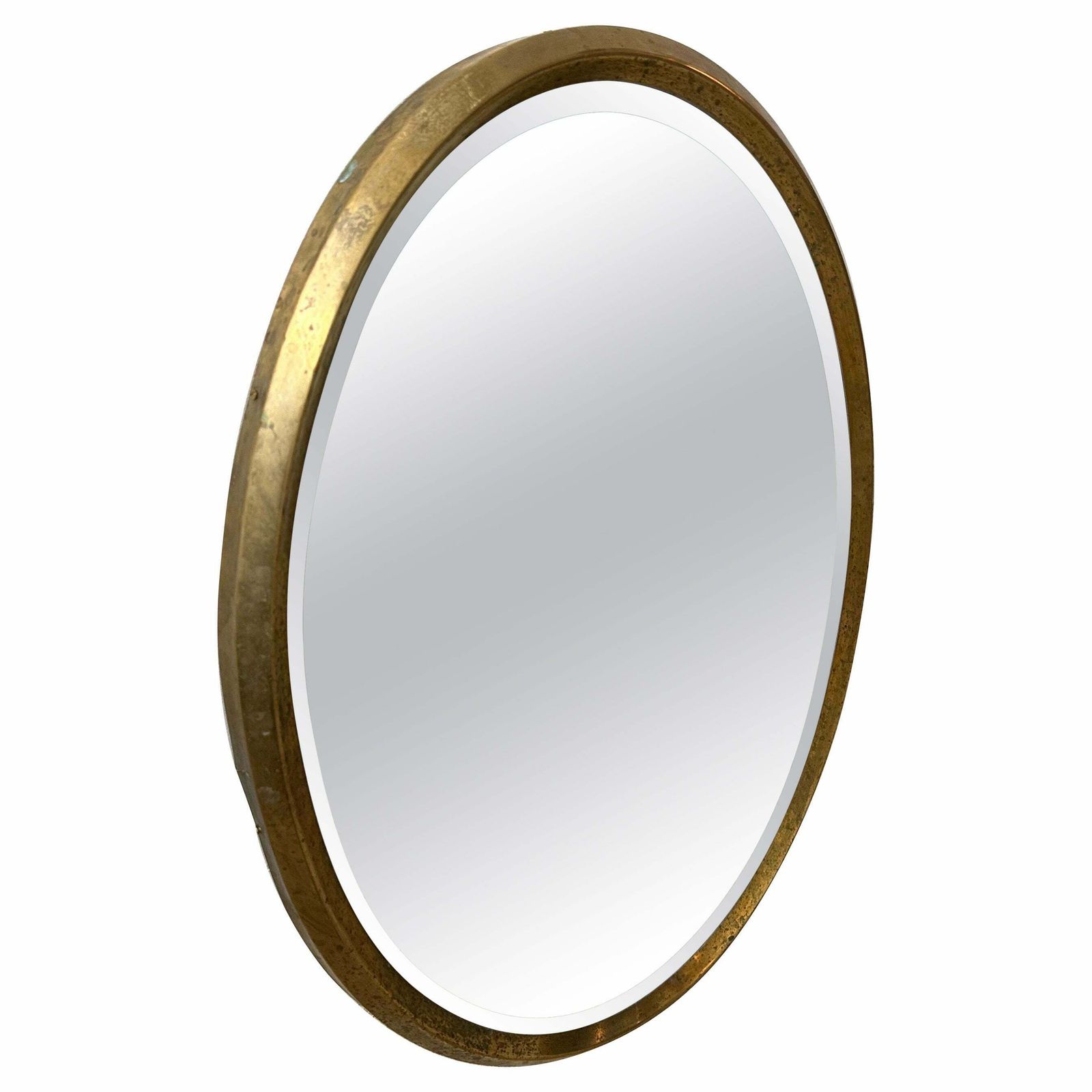 1960s Gio Ponti Style Mid Century Modern Brass Italian Oval Wall Mirror