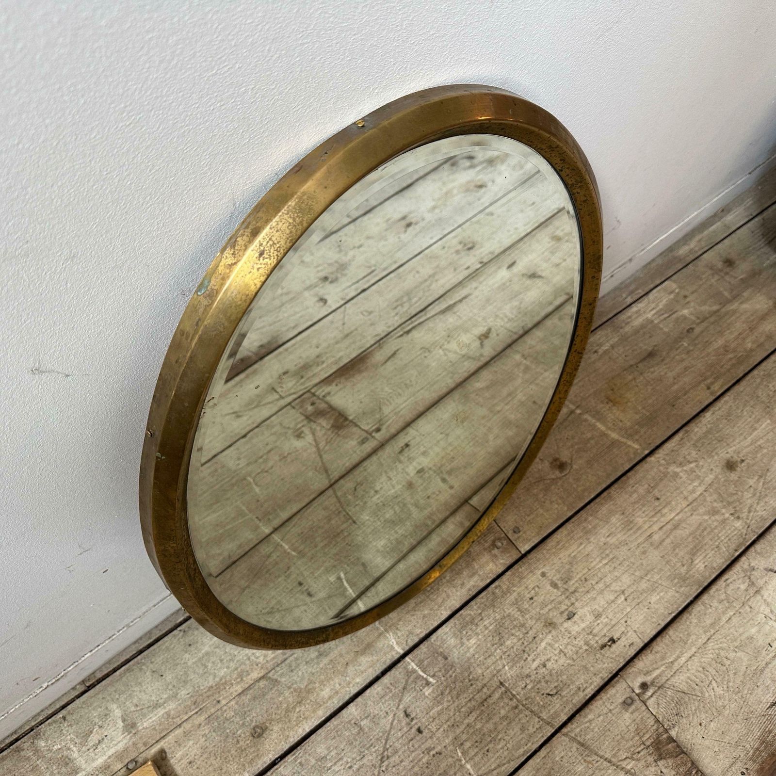 1960s Gio Ponti Style Mid Century Modern Brass Italian Oval Wall Mirror photo for sale
