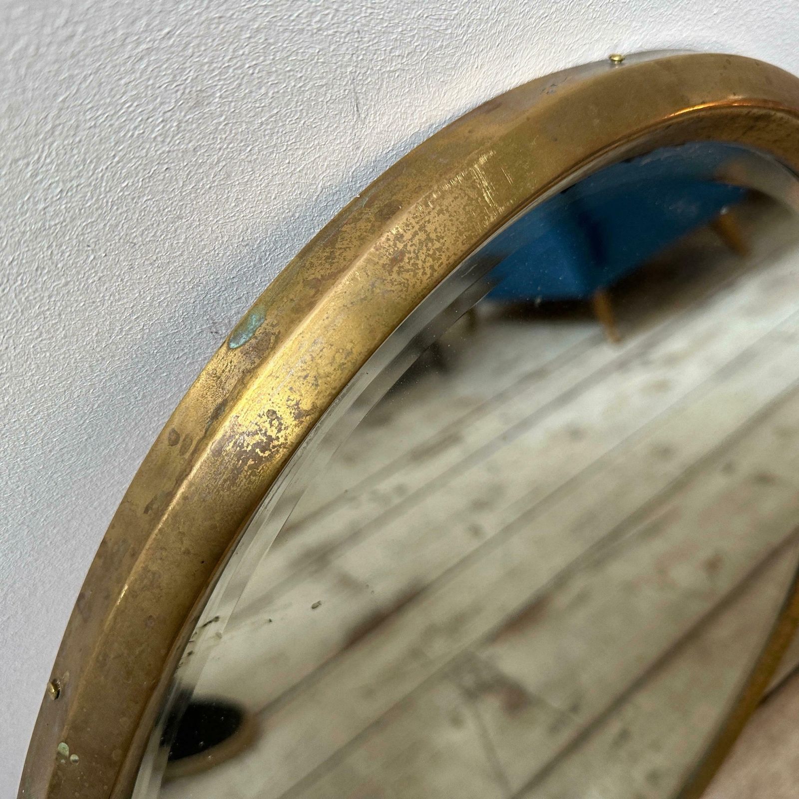 1960s Gio Ponti Style Mid Century Modern Brass Italian Oval Wall Mirror photo buy
