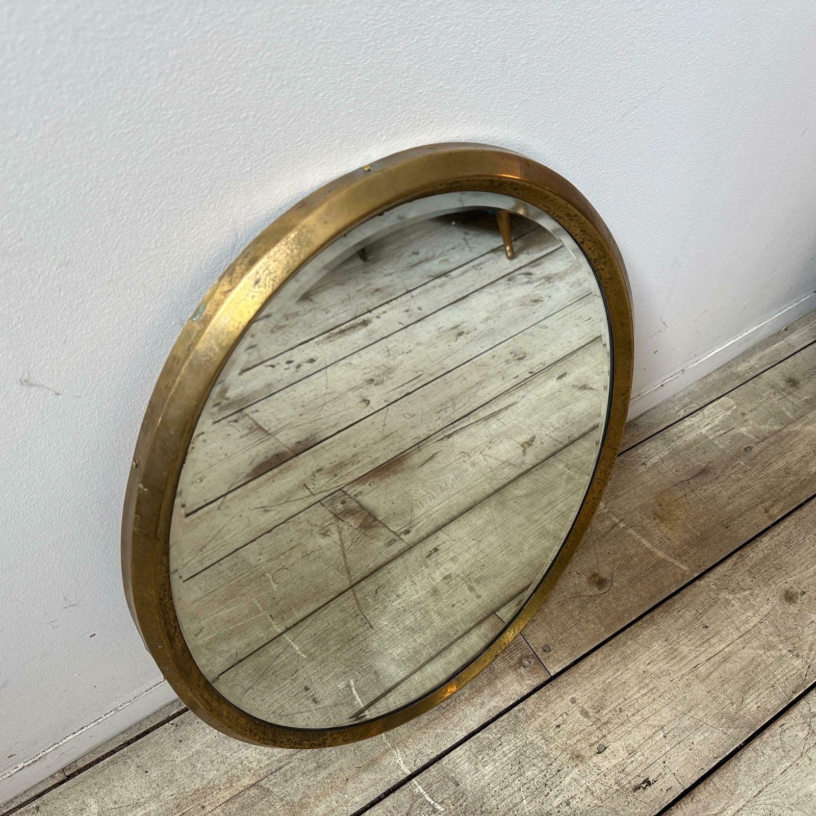 1094.0 1960s Gio Ponti Style Mid Century Modern Brass Italian Oval Wall Mirror photo