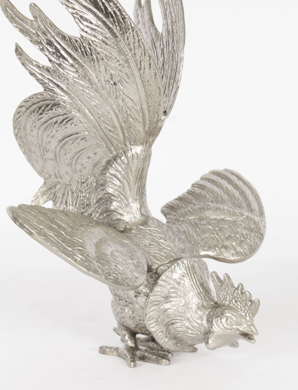 Antique Pair Italian Silver Plated Fighting Cockerels  20th C photo Art