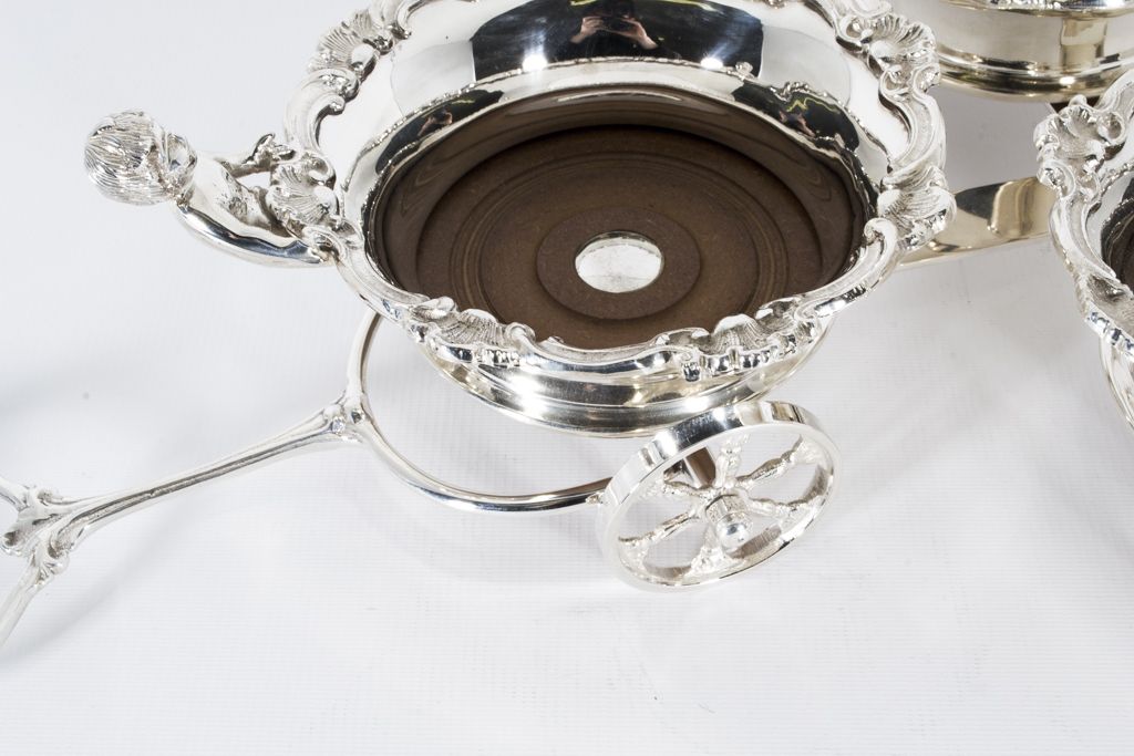 photo vinterior Vintage English Silver Plated Triple Drinks Cart Coaster  20th C