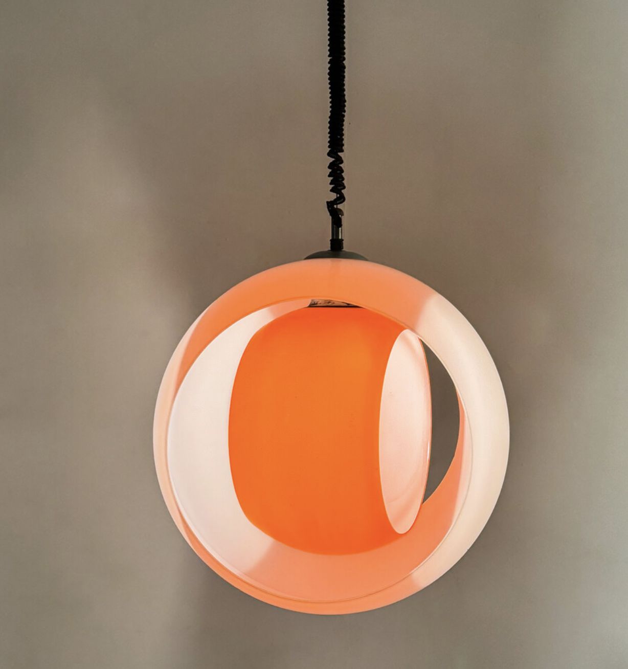 photo furniture Mid Century Murano Glass White And Orange Suspension Model “Eclisse” By Carlo Nason For Mazzega, Italy, 1960s