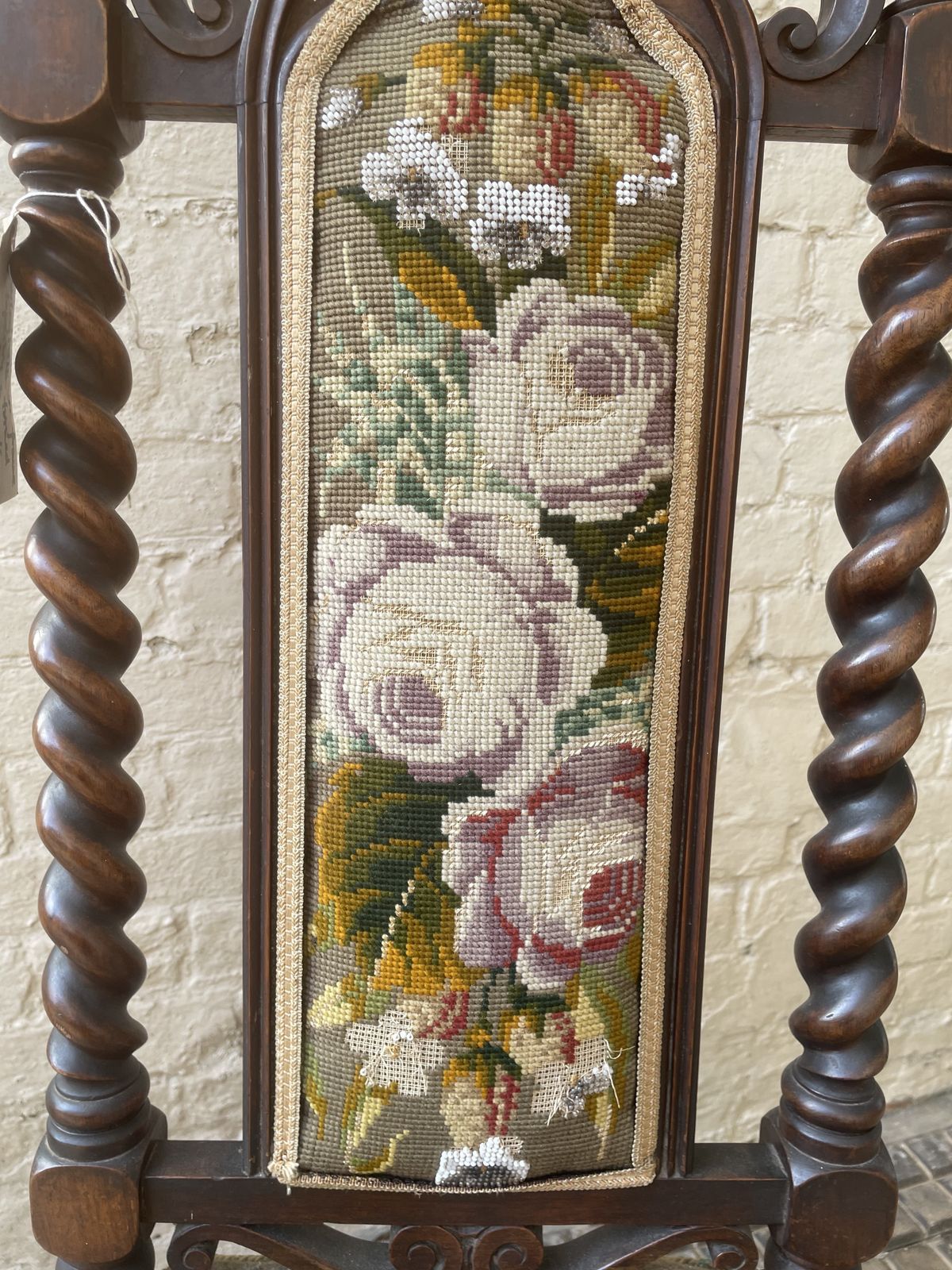 19th Mahogany Hall Chair With Embroidered  Upholstery photo buy