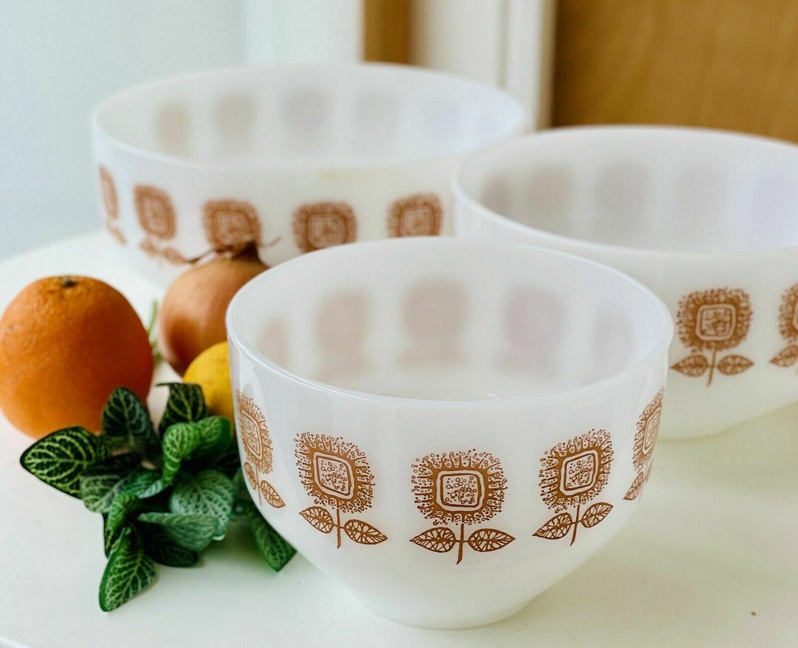 3 Vintage Federal Connoisseur Sunflower Mixing Bowls From The 1960s.